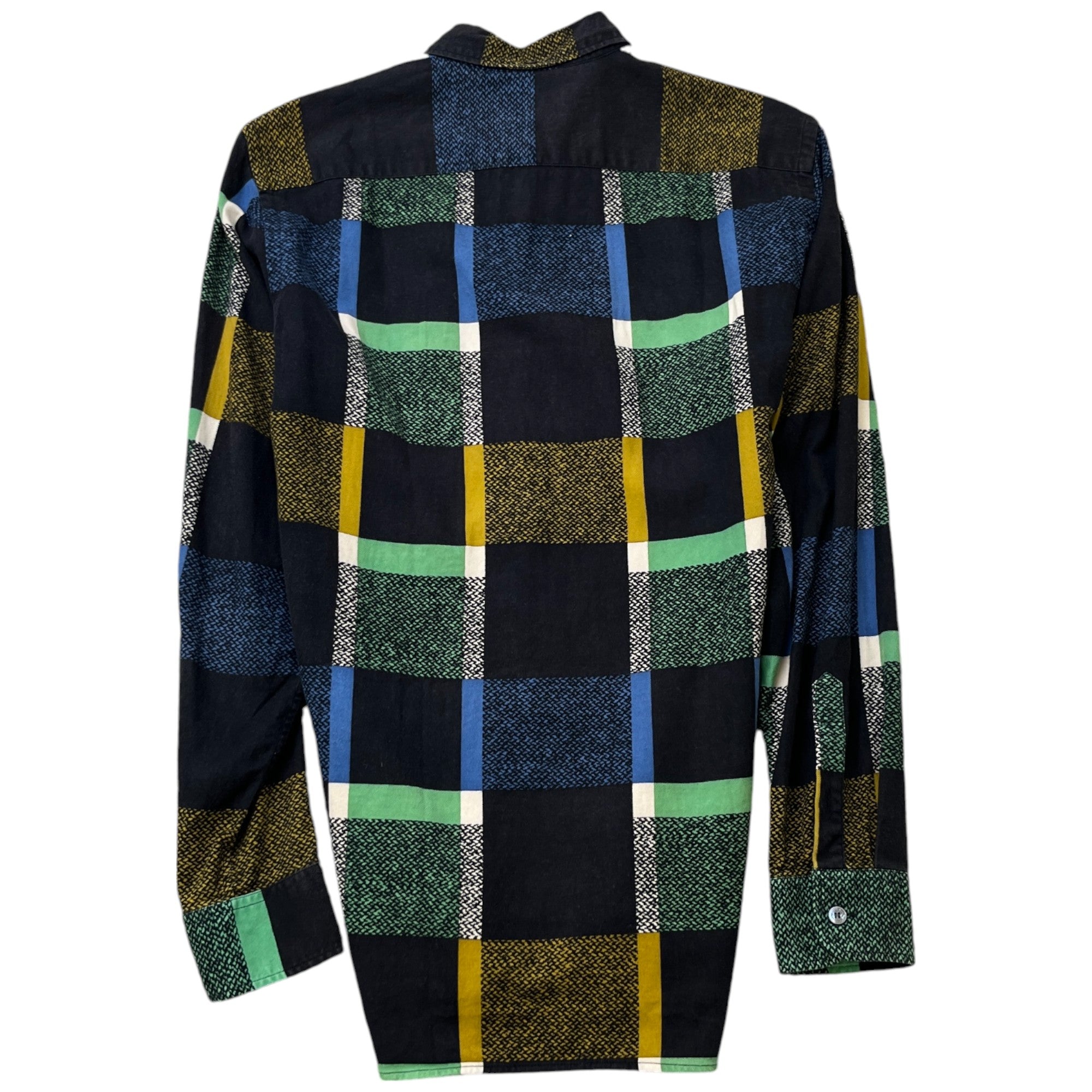 Men's Embroidered Logo Checkered Long Sleeve Shirt Black Size S