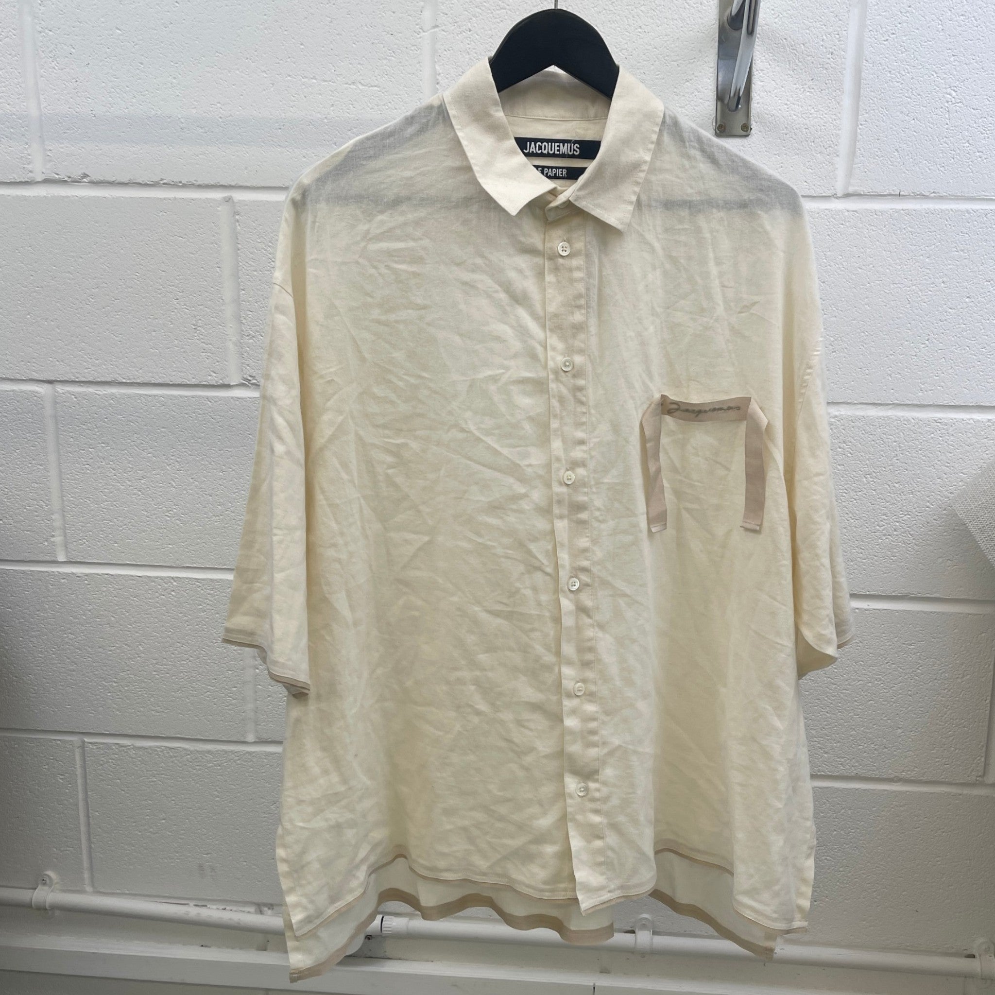 Men's Le Papier Short Sleeve Shirt Beige Size IT 48 / UK M