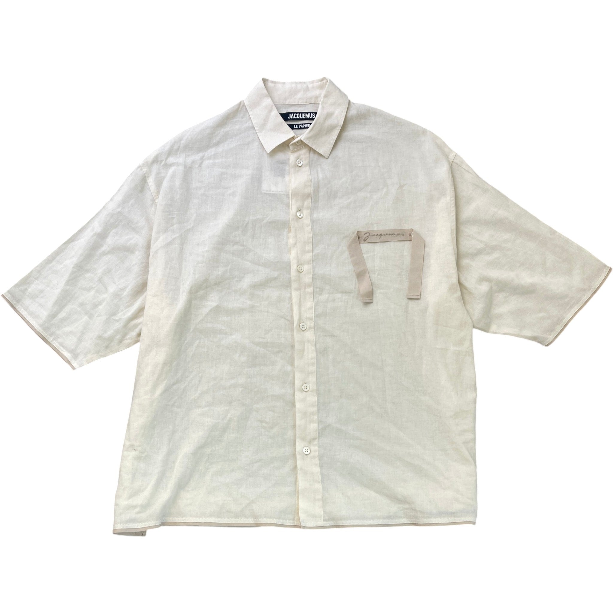 Men's Le Papier Short Sleeve Shirt Beige Size IT 48 / UK M