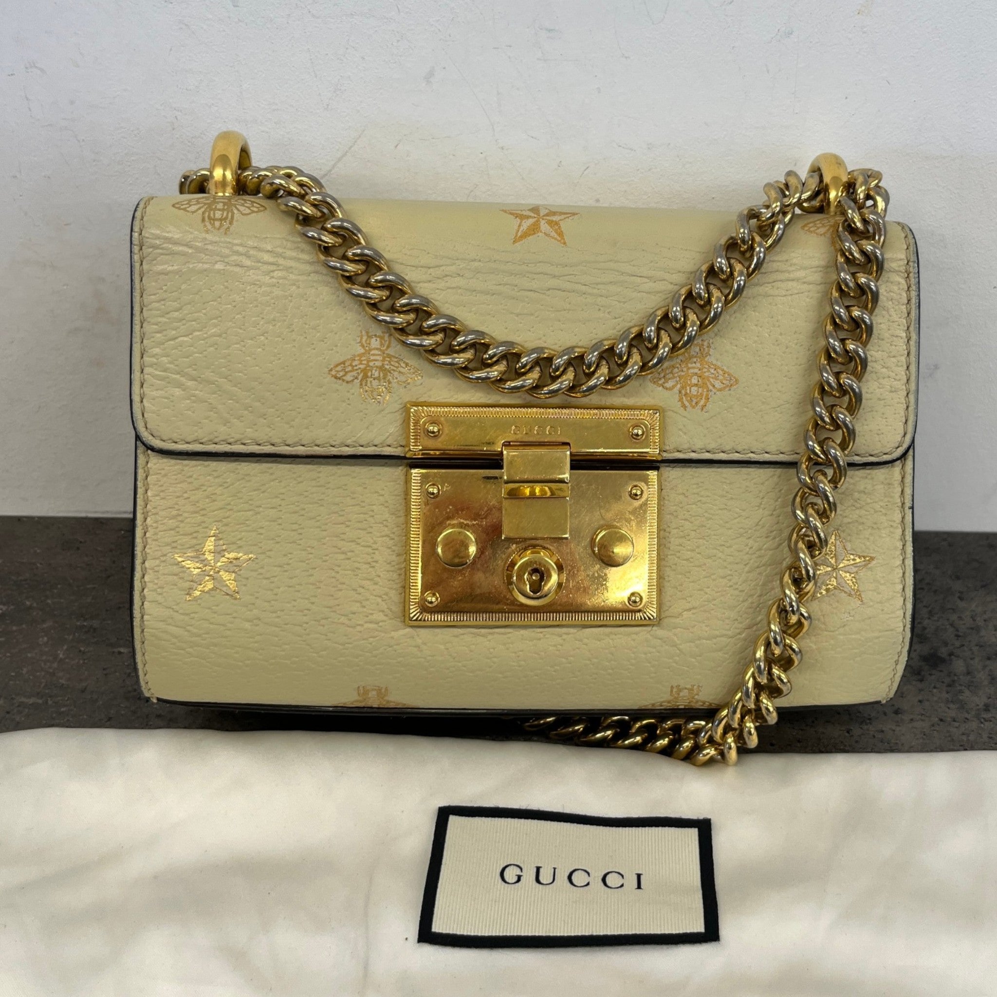 Women's Small Bee Star Padlock Bag Cream