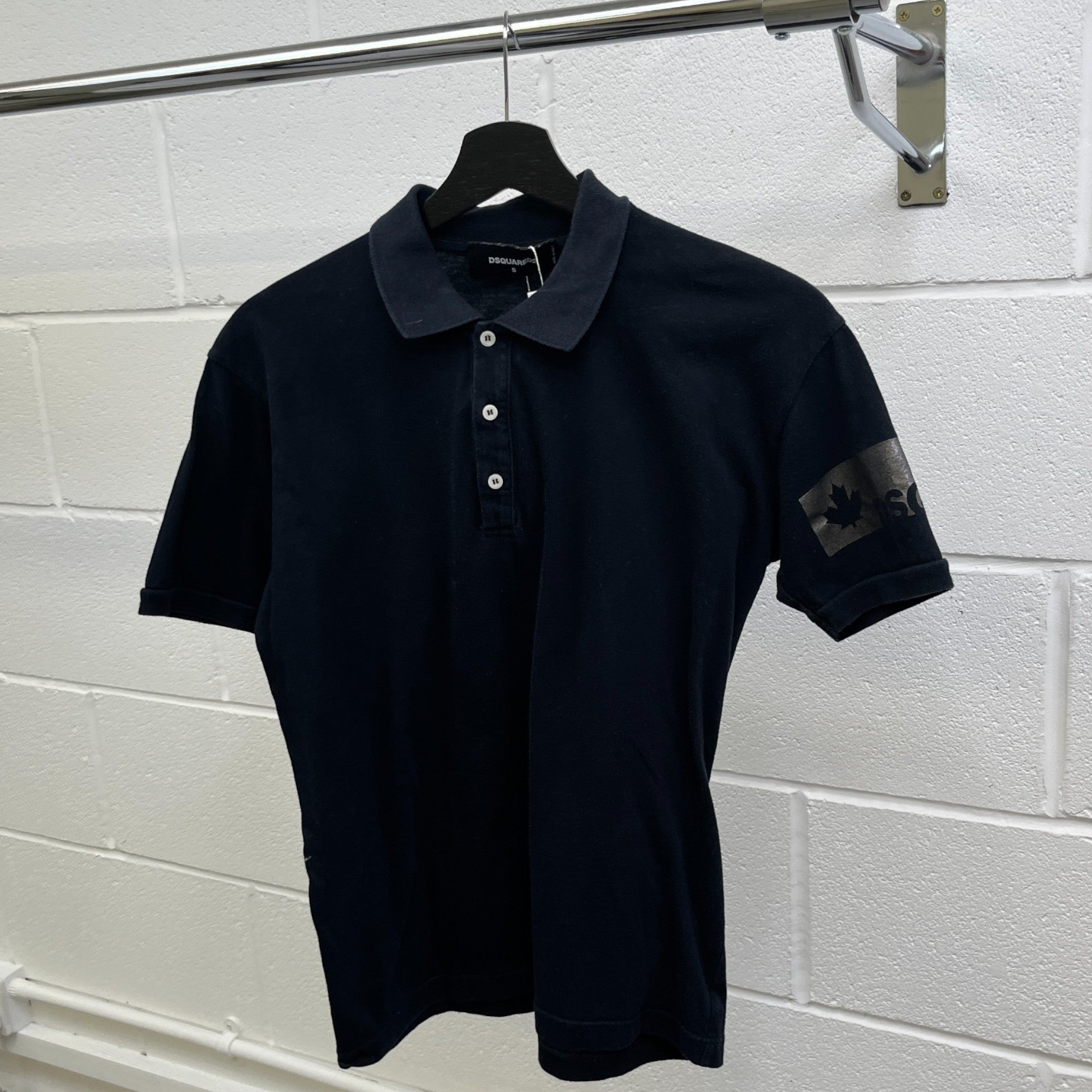 Men's Logo Print Polo Shirt Black Size S