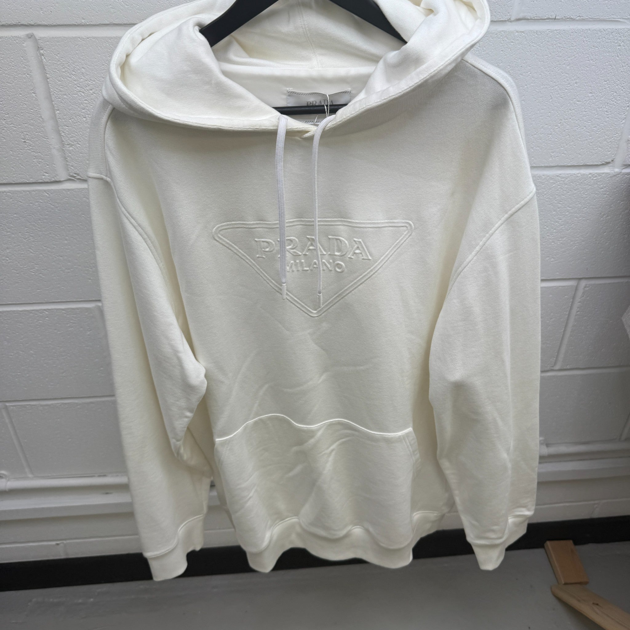 Men's Embossed Logo Hoodie White Size M