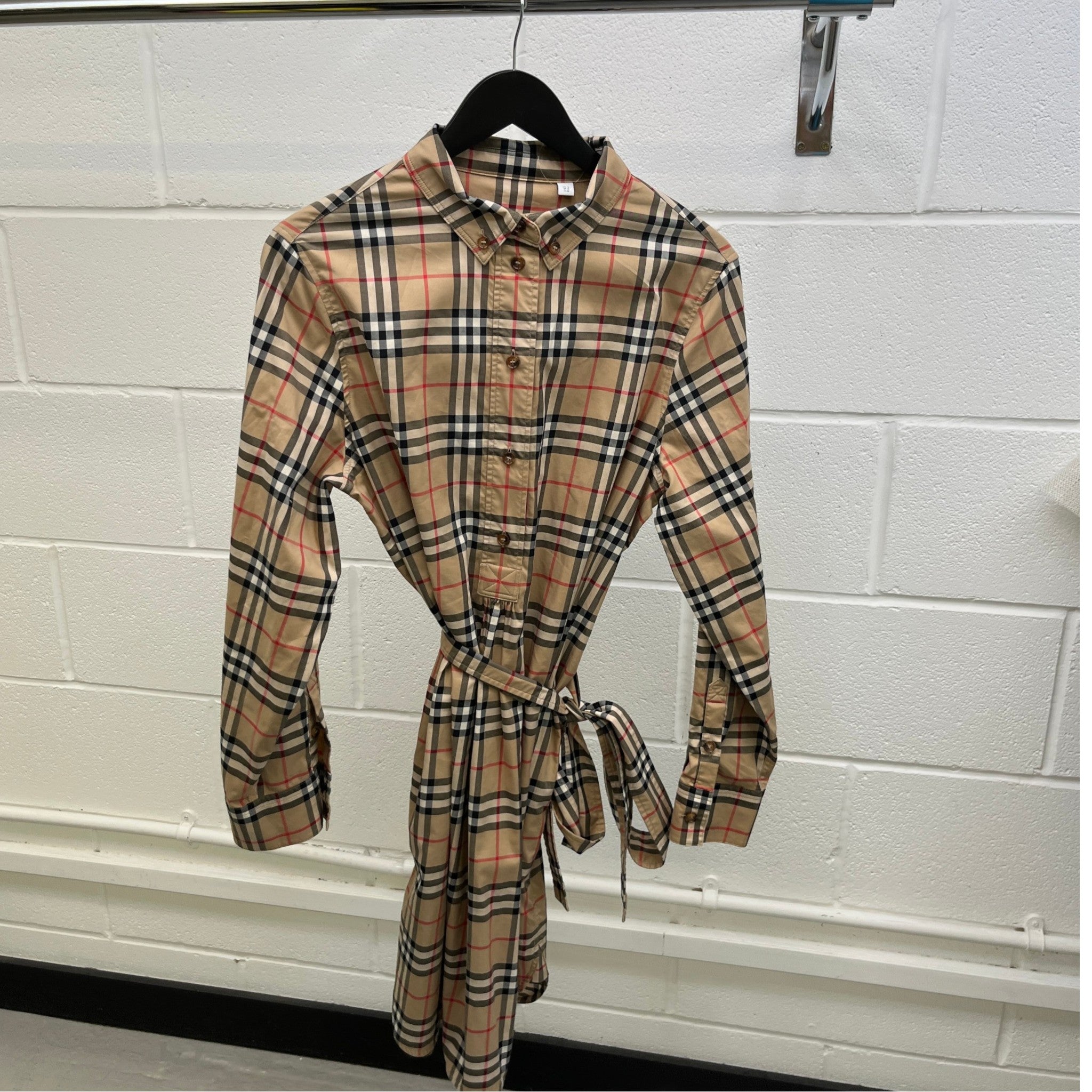Women's Vintage Check Dress Top Beige Size L