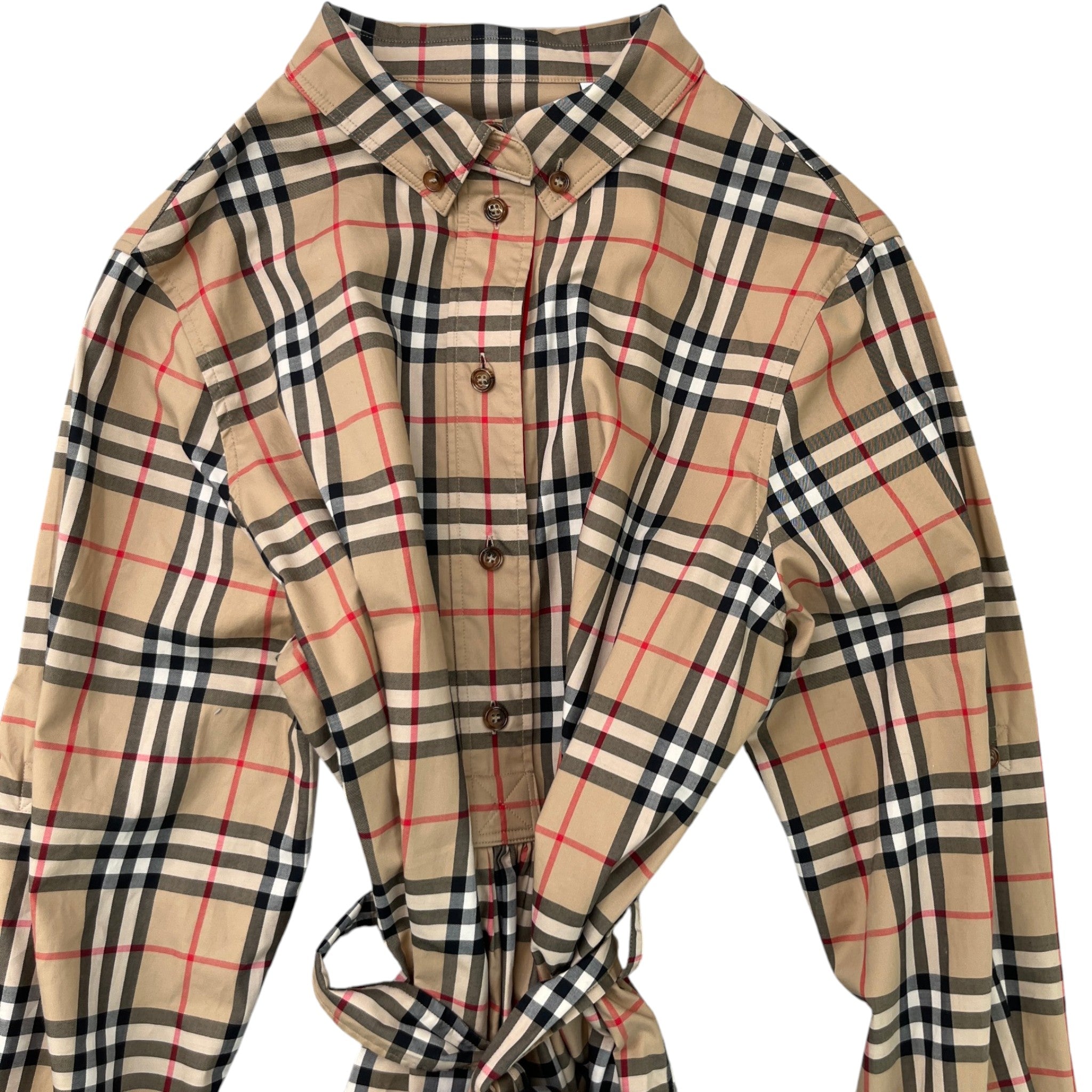 Women's Vintage Check Dress Top Beige Size L