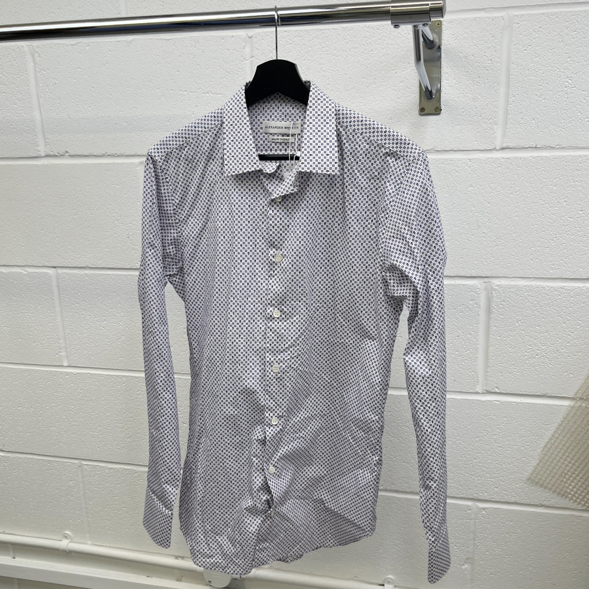 Men's Anagram Pattern Long Sleeve Shirt Blue Size M