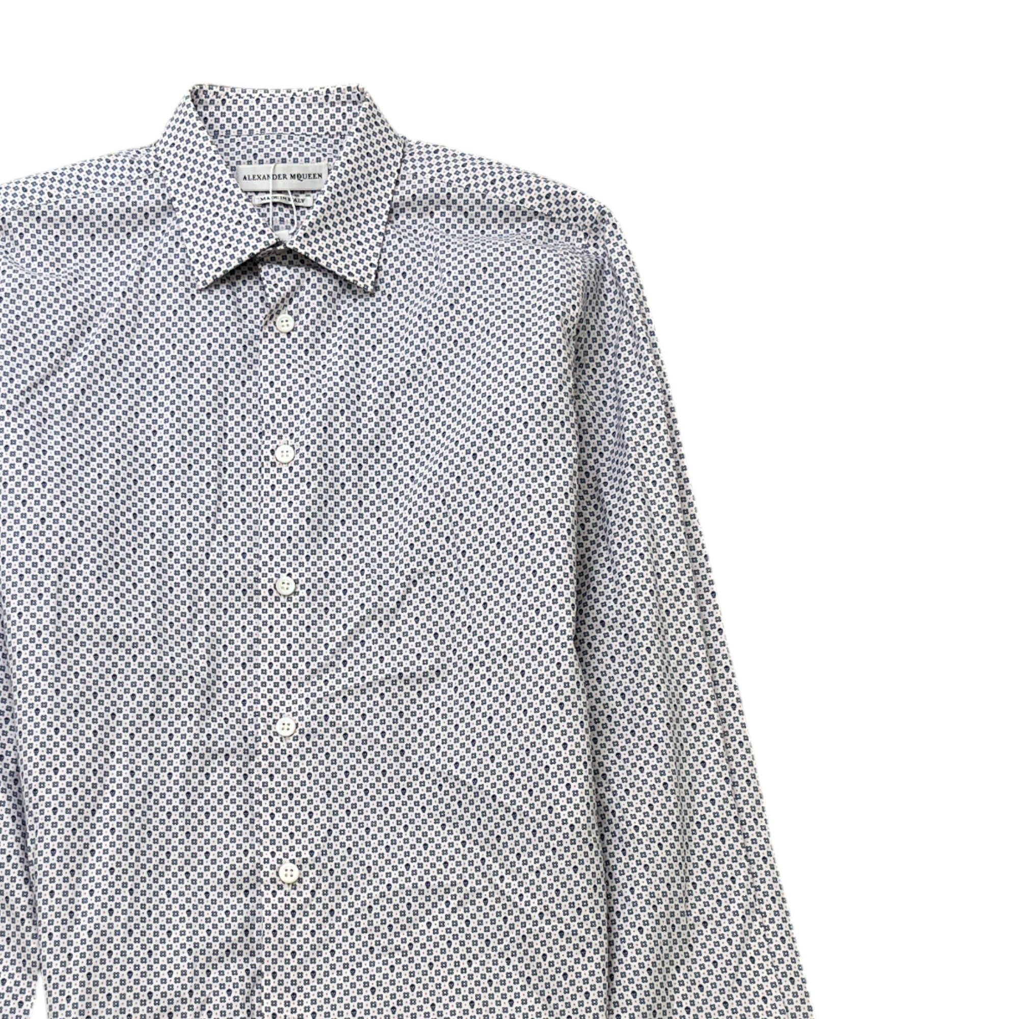 Men's Anagram Pattern Long Sleeve Shirt Blue Size M