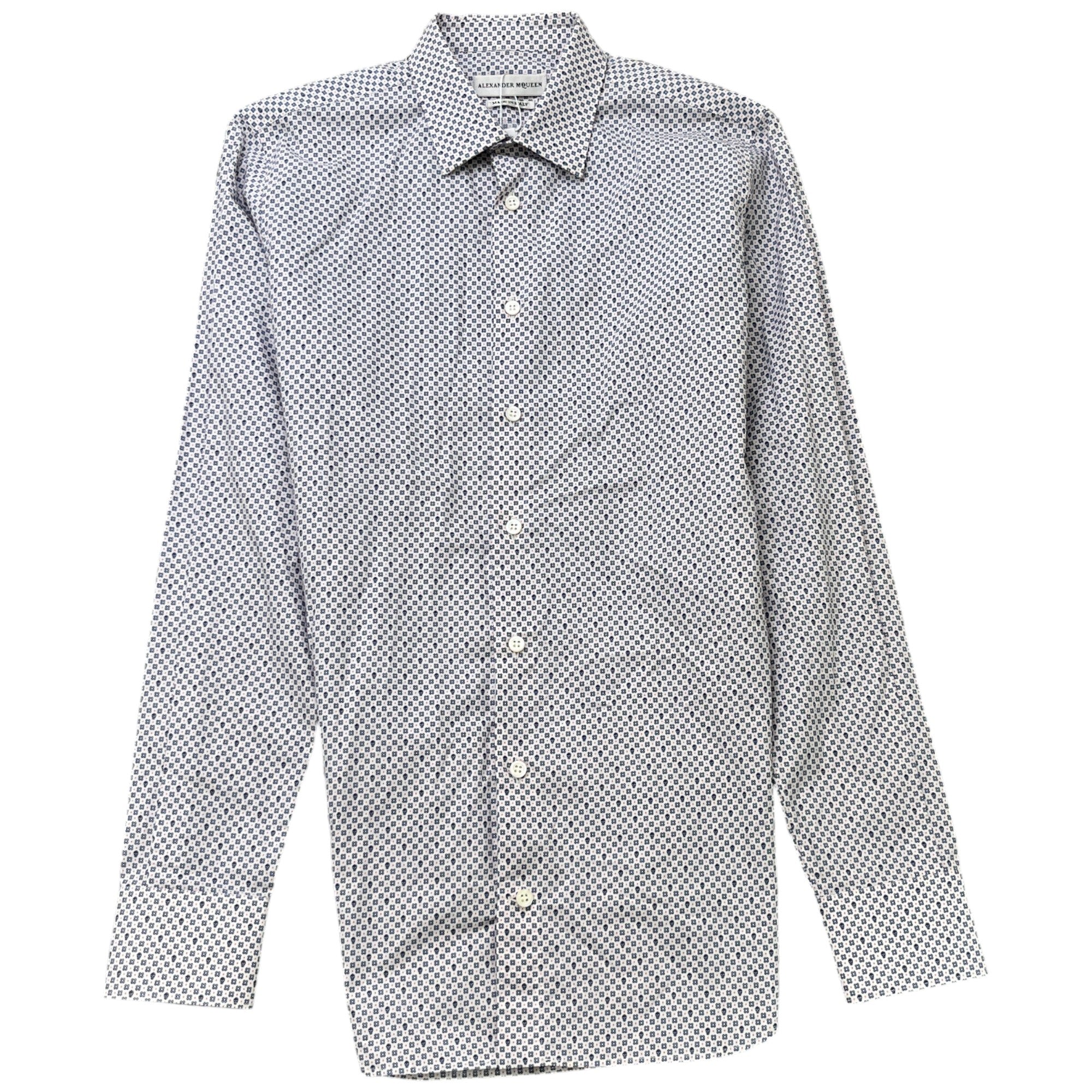 Men's Anagram Pattern Long Sleeve Shirt Blue Size M