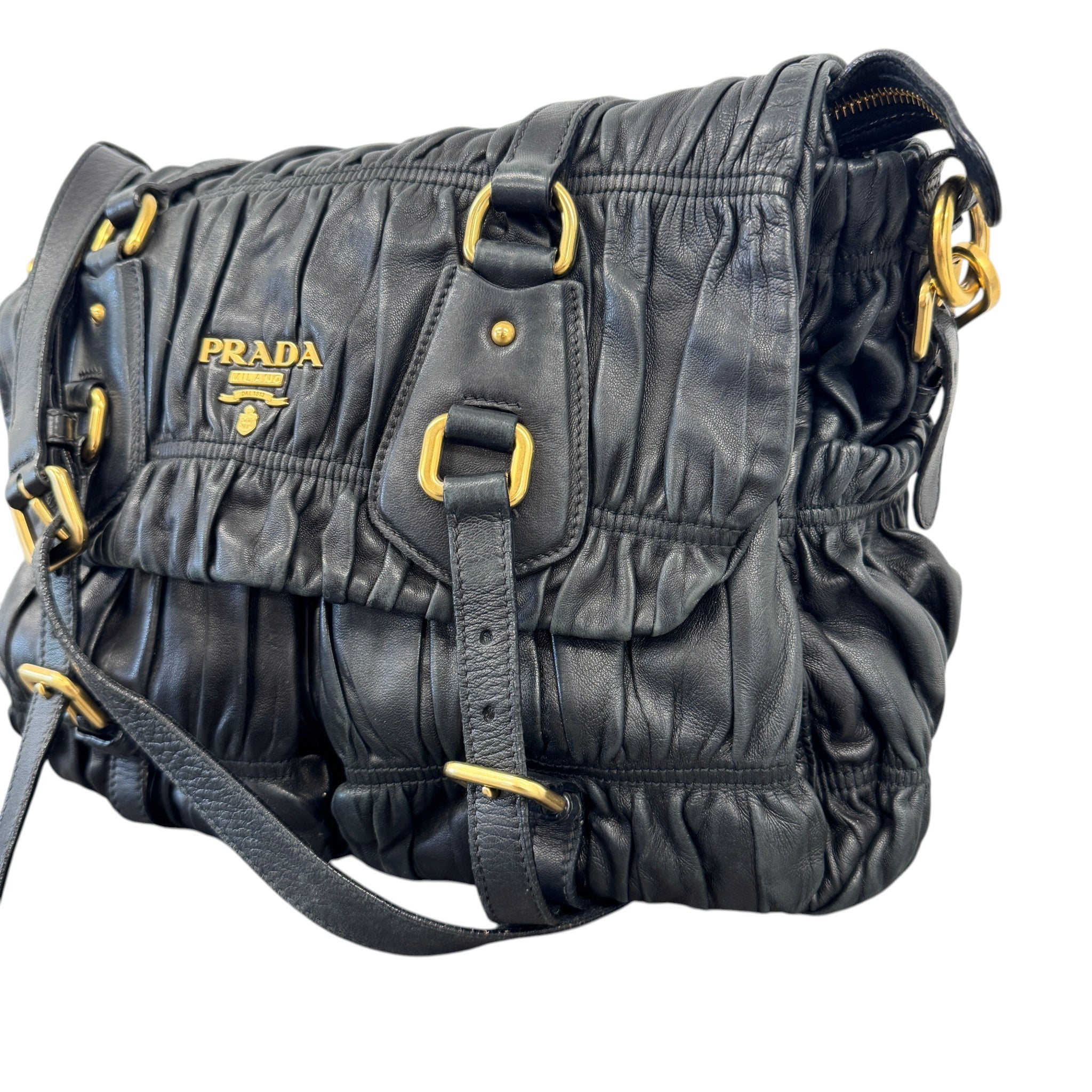 Women's Nappa Gaufre Messenger Bag Black