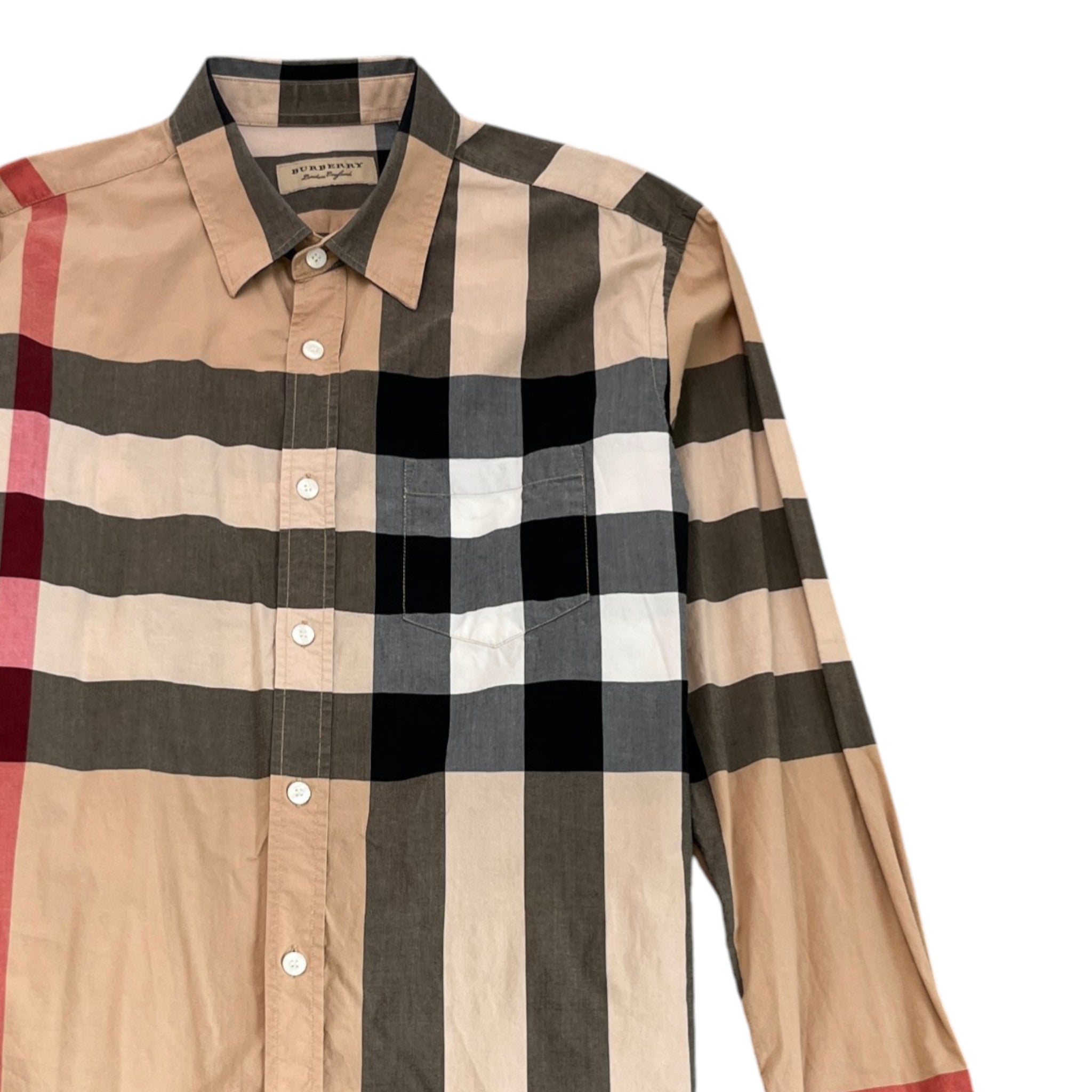 Men's Check Print Long Sleeve Shirt Beige Size L