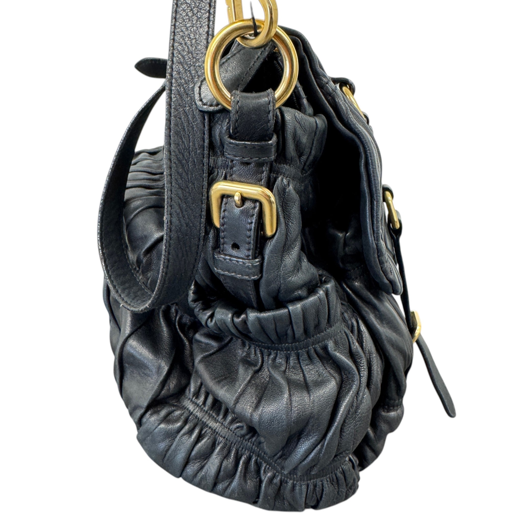 Women's Nappa Gaufre Messenger Bag Black
