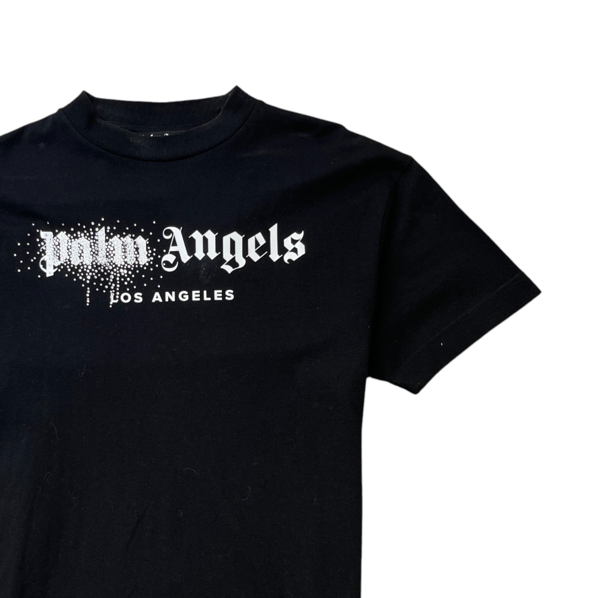 Men's Rhinestone Sprayed Logo T-Shirt Black Size M