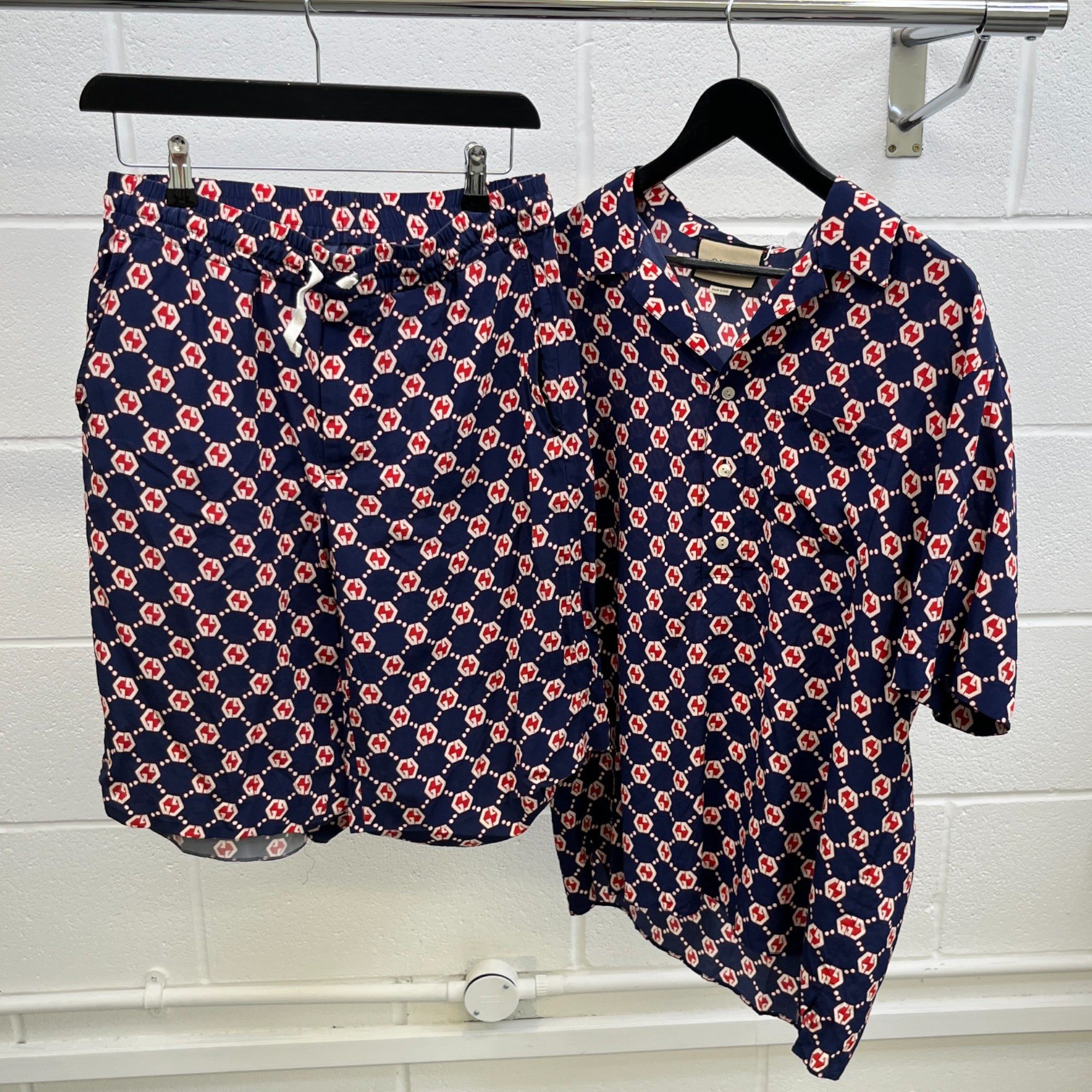 Men's Gg Silk Shirt & Short It 48 / Uk M Twin Set Suit Navy Size M