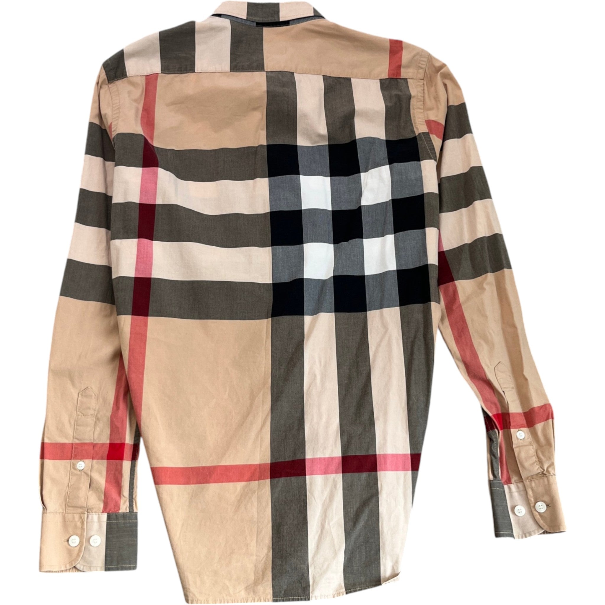 Men's Check Print Long Sleeve Shirt Beige Size L