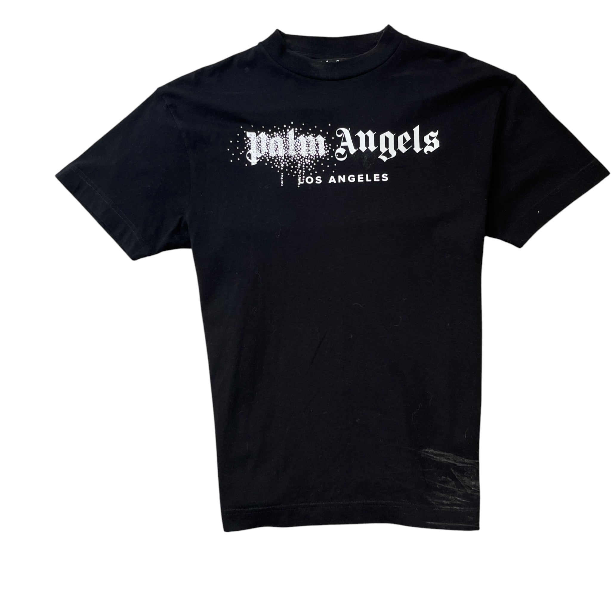 Men's Rhinestone Sprayed Logo T-Shirt Black Size M