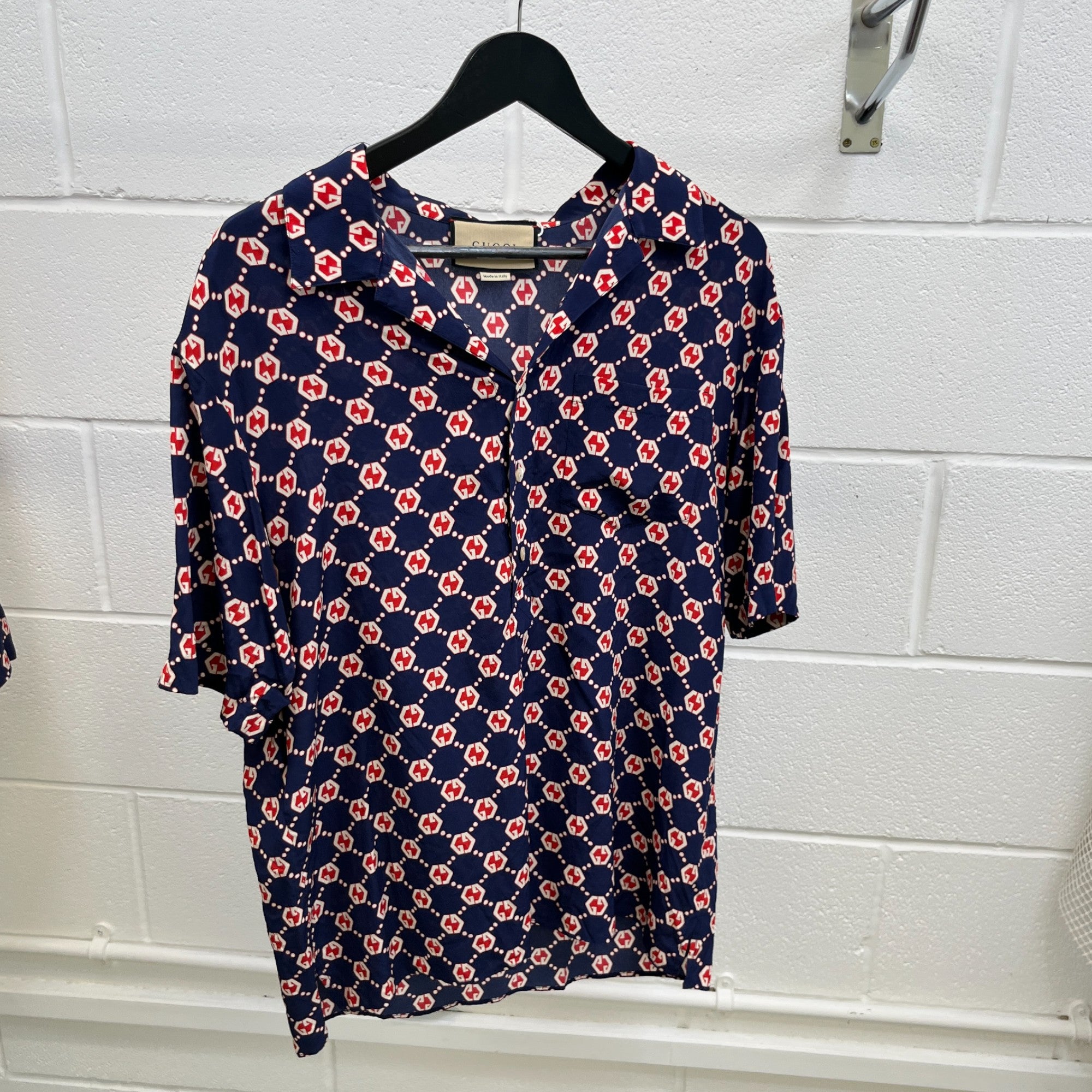 Men's Gg Silk Shirt & Short It 48 / Uk M Twin Set Suit Navy Size M