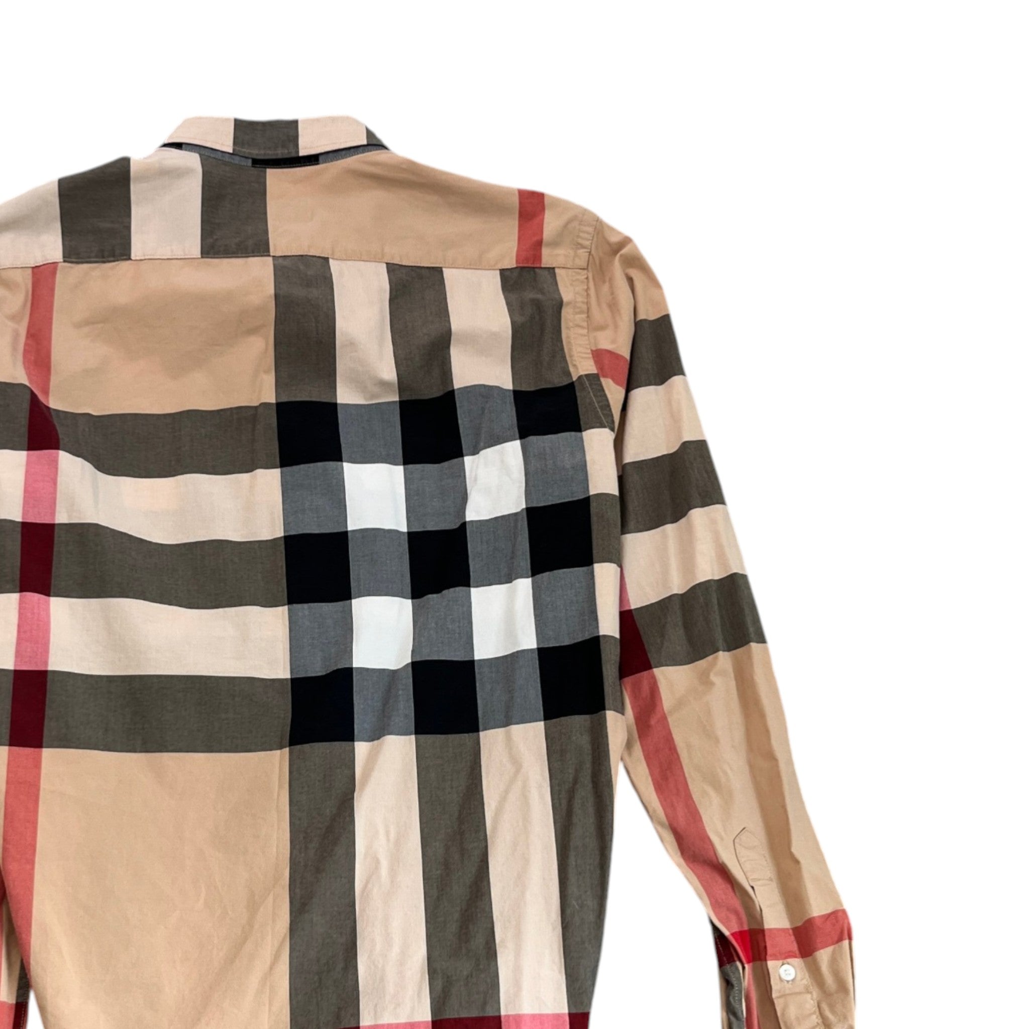 Men's Check Print Long Sleeve Shirt Beige Size L