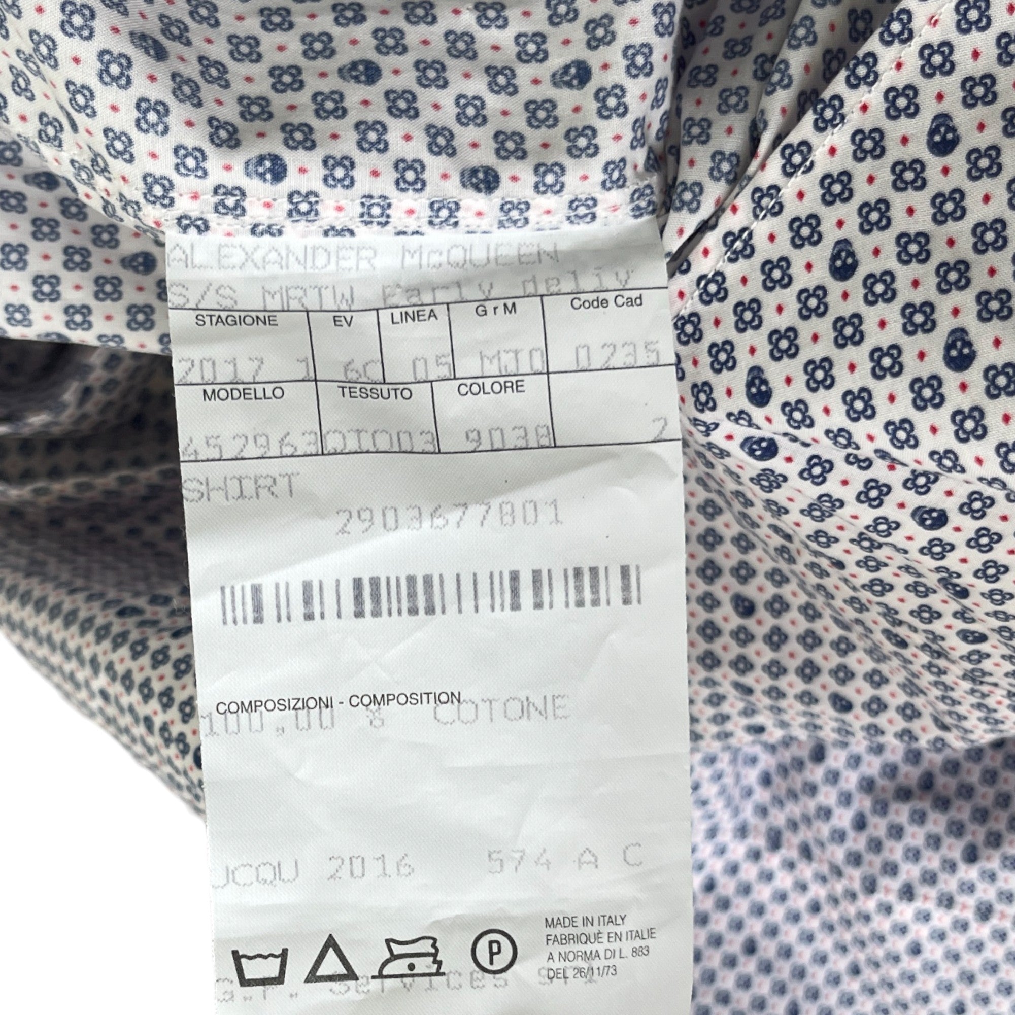 Men's Anagram Pattern Long Sleeve Shirt Blue Size M