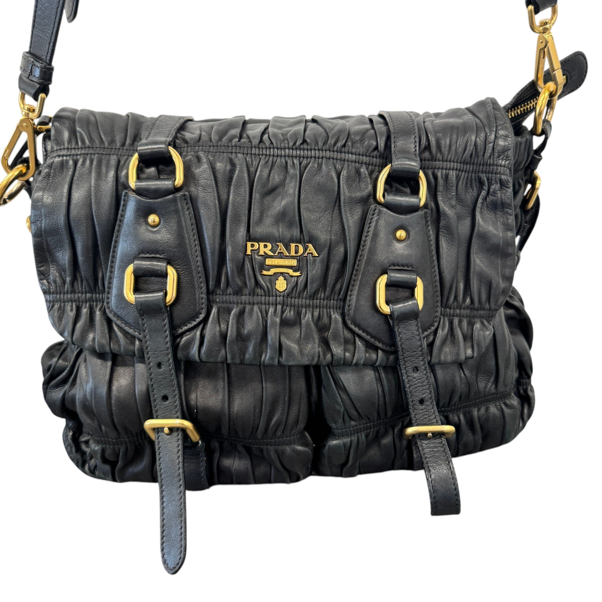 Women's Nappa Gaufre Messenger Bag Black