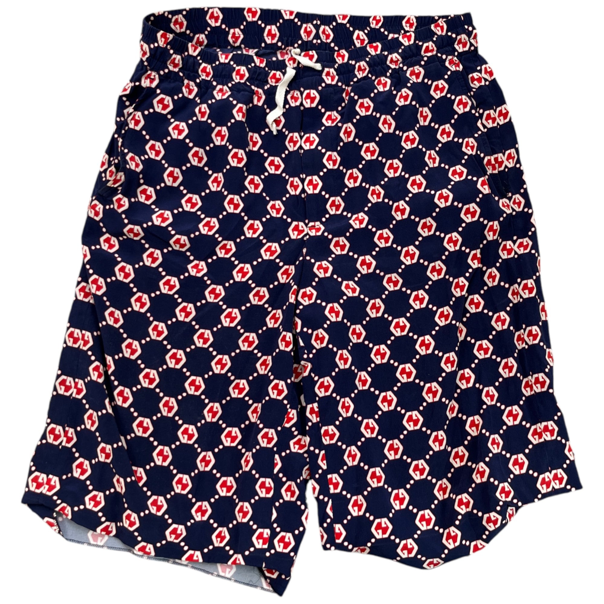 Men's Gg Hexagon Silk Crepe Shorts Blue Size IT 46 / UK 30