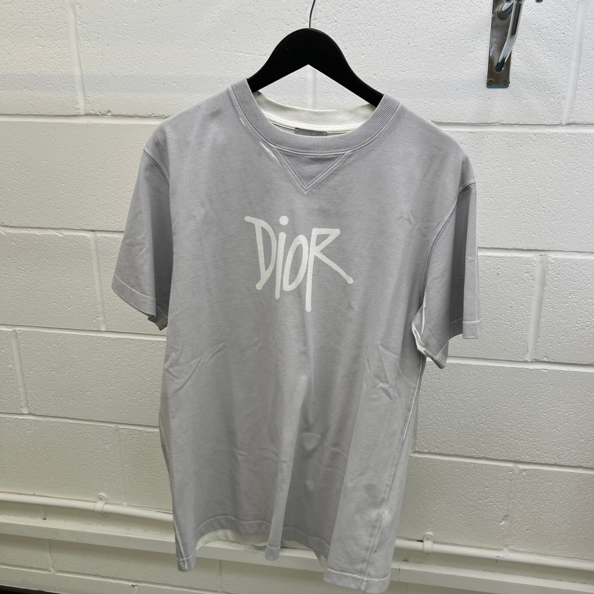 Men's X Shawn Stussy Limited Edition Oversized Logo T-Shirt Grey Size M