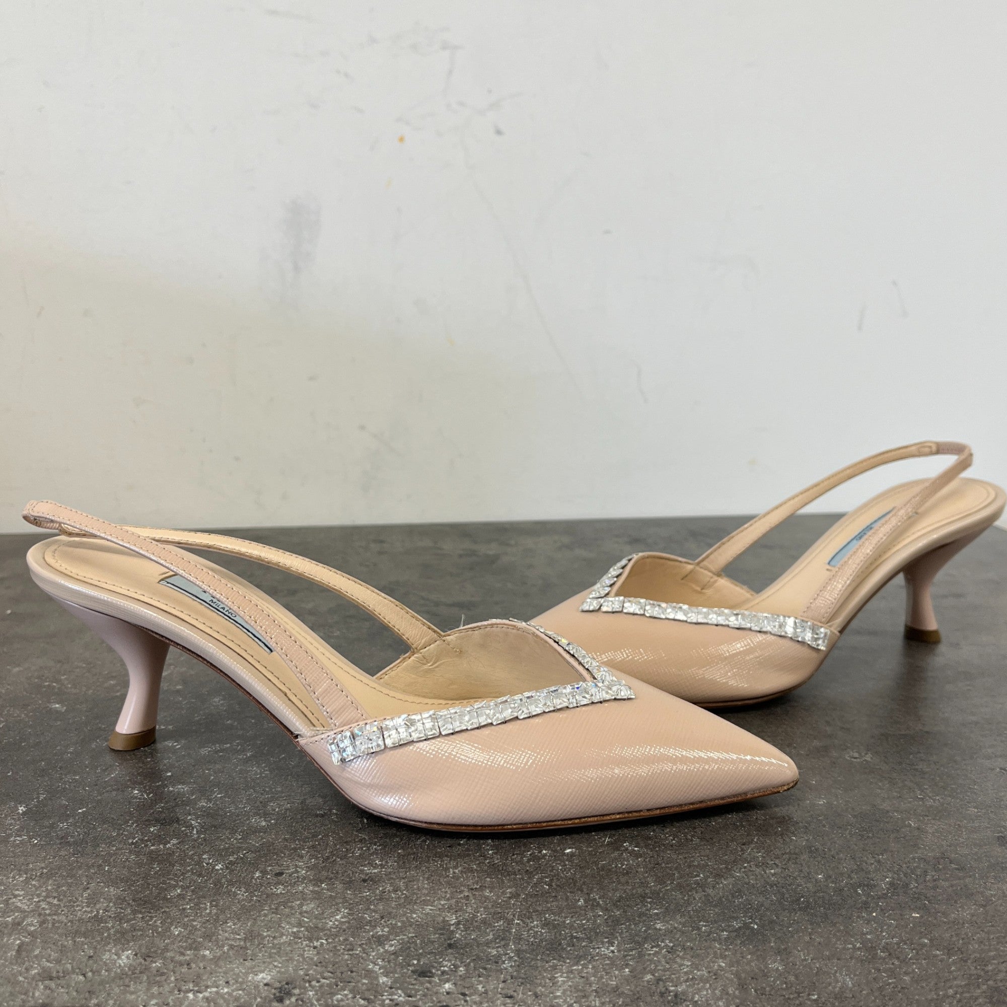 Women's Embellished Sling Back Heels Beige Size EU 36.5 / UK 3.5