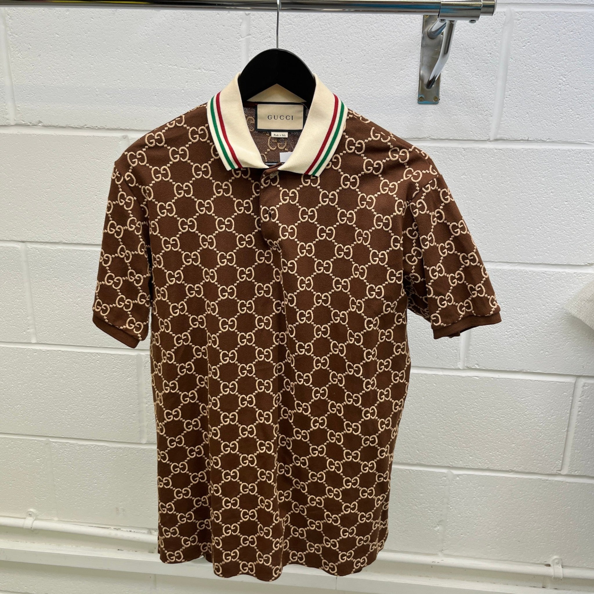 Men's Gg Supreme Web Polo Shirt Brown Size M