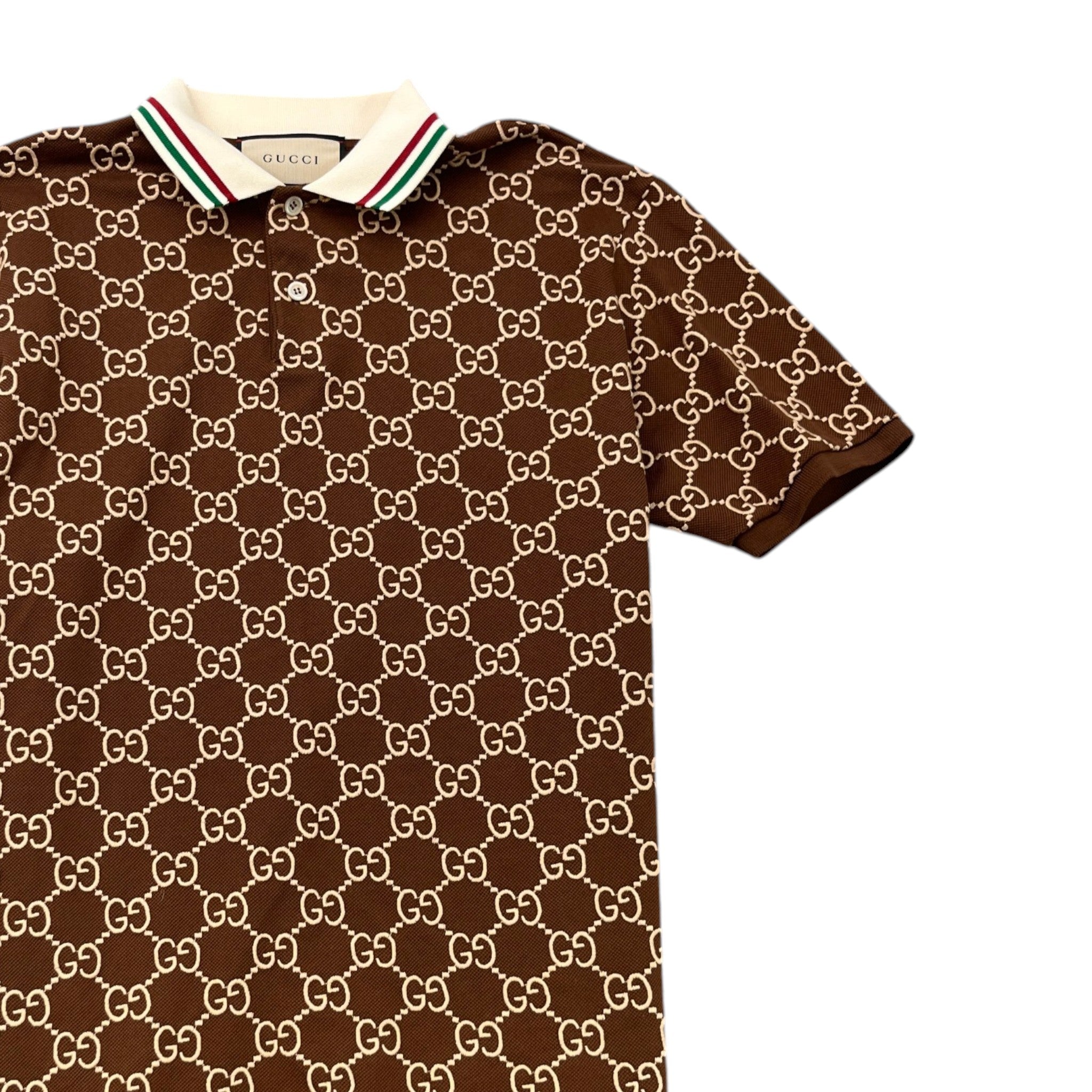 Men's Gg Supreme Web Polo Shirt Brown Size M