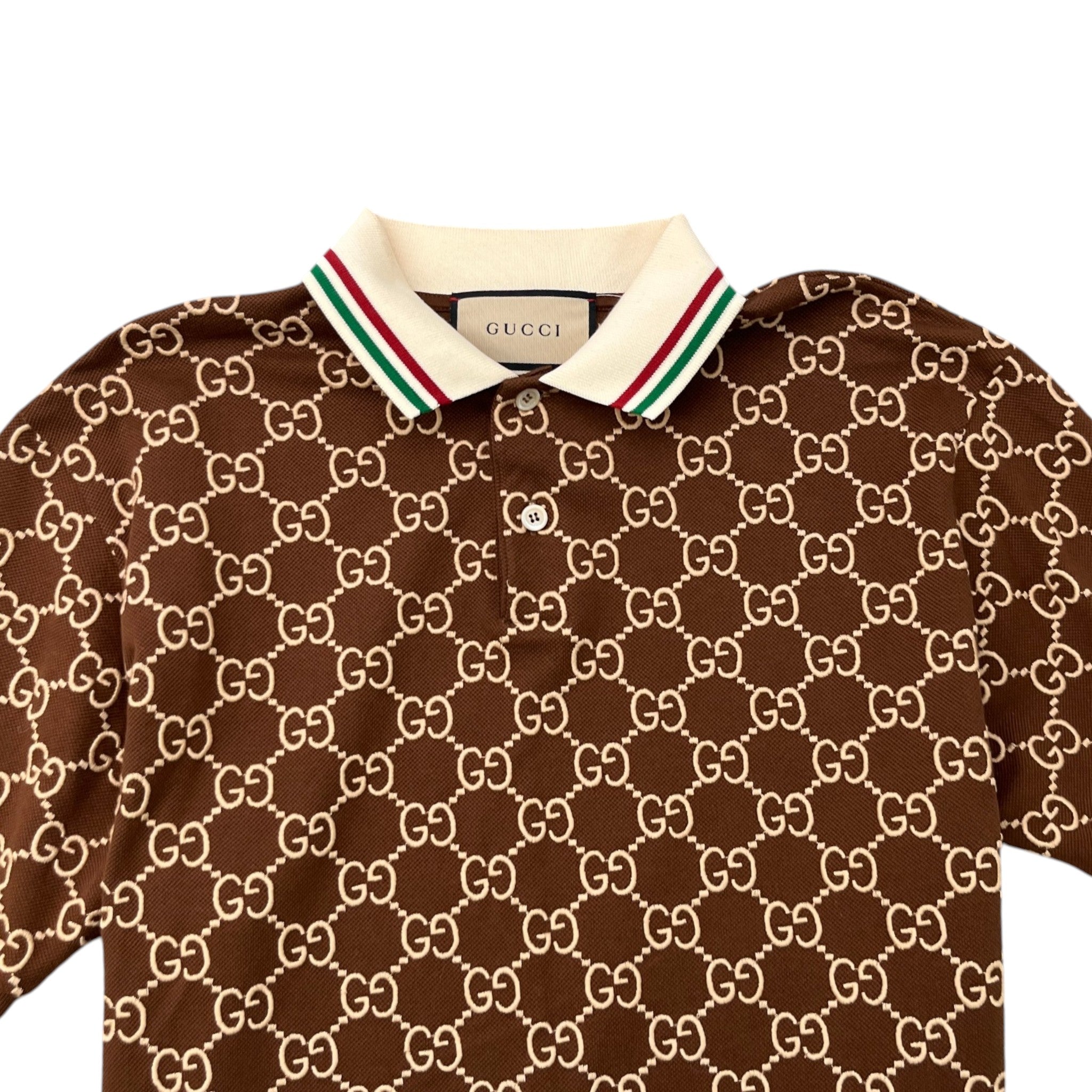 Men's Gg Supreme Web Polo Shirt Brown Size M