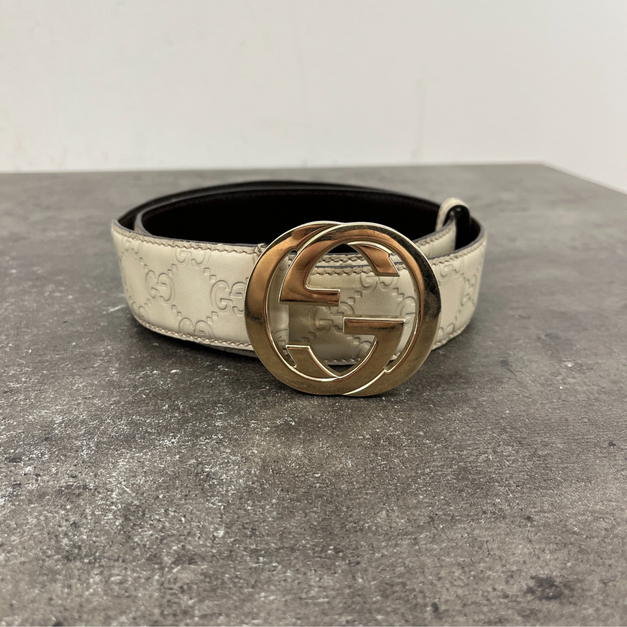 Women's Gg Monogram Belt Beige Size Waist 34"