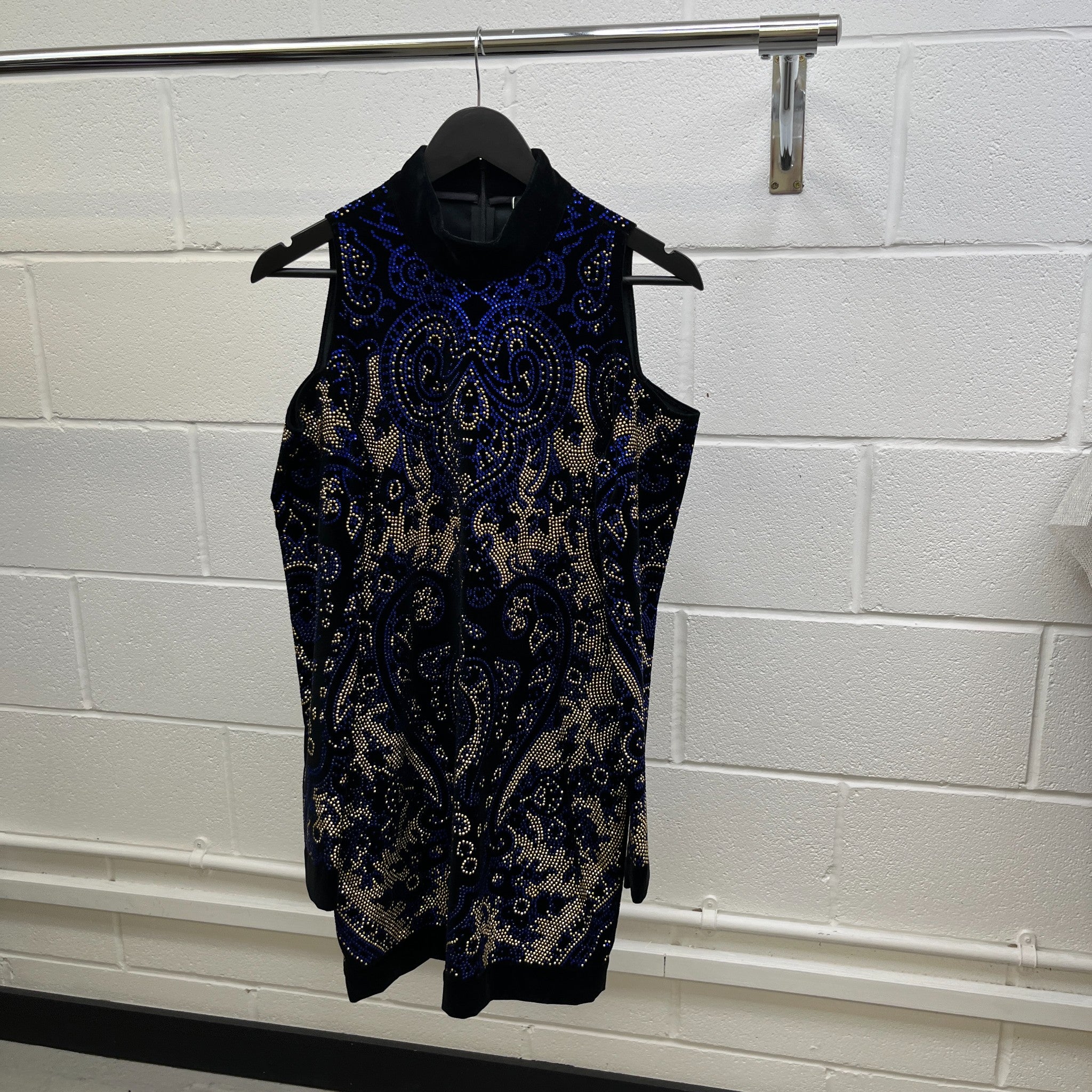 Women's Embellished Velvet Mini Dress Top Blue Size S