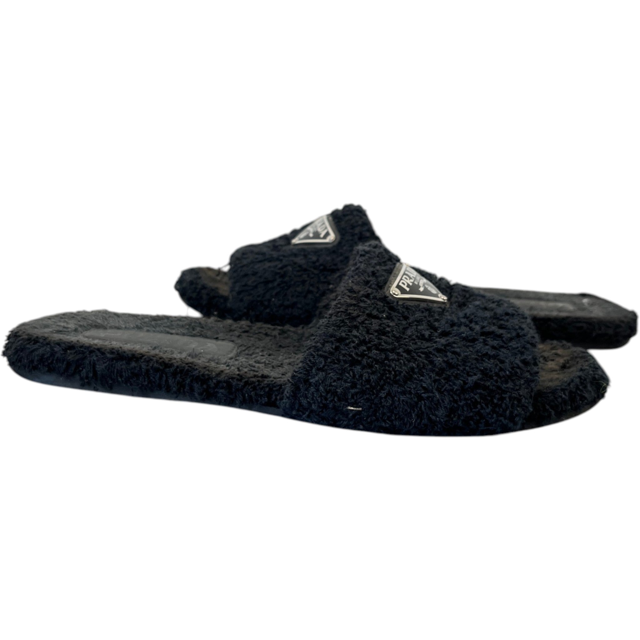 Women's Shearling Plaque Logo Slides Black Size EU 37 / UK 4