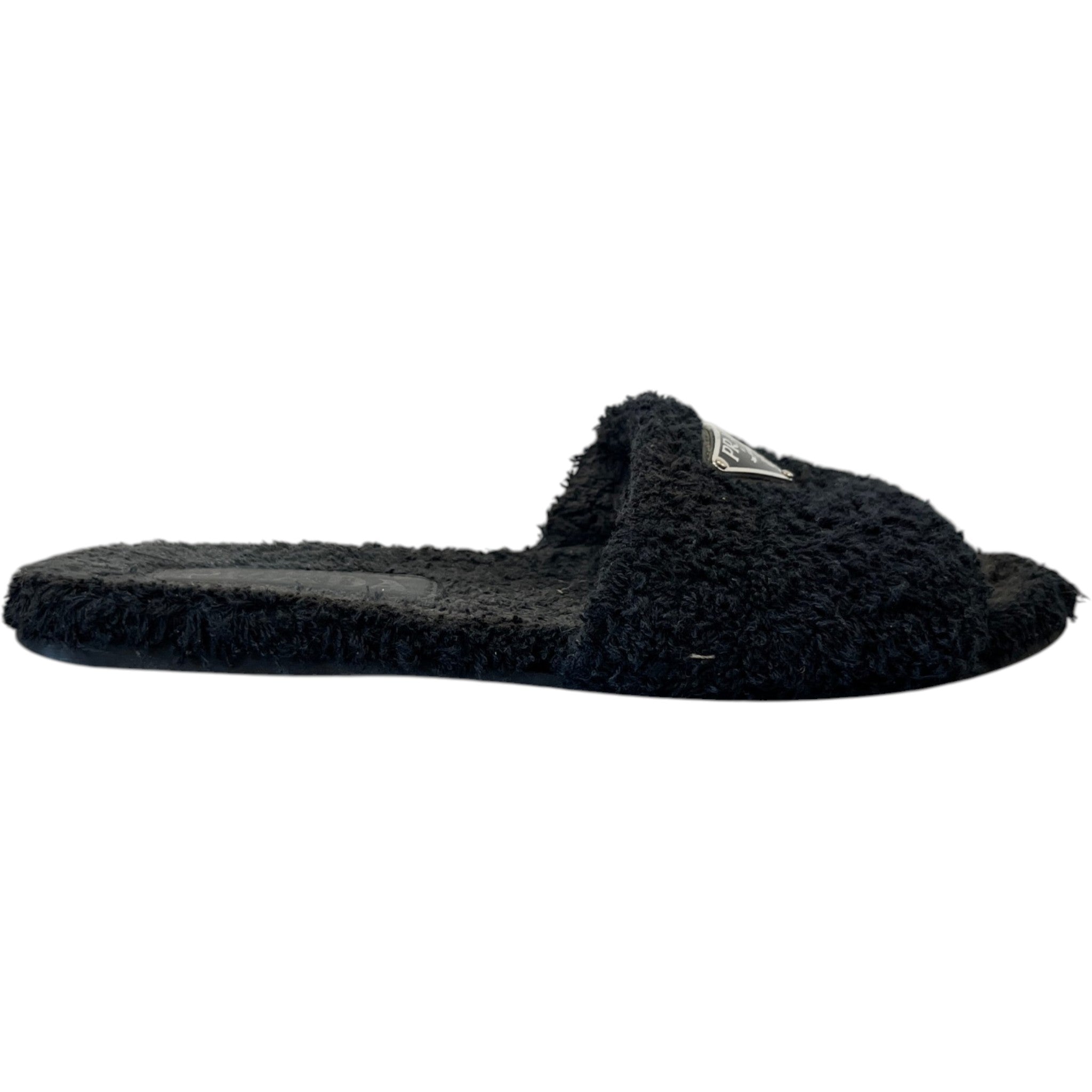 Women's Shearling Plaque Logo Slides Black Size EU 37 / UK 4