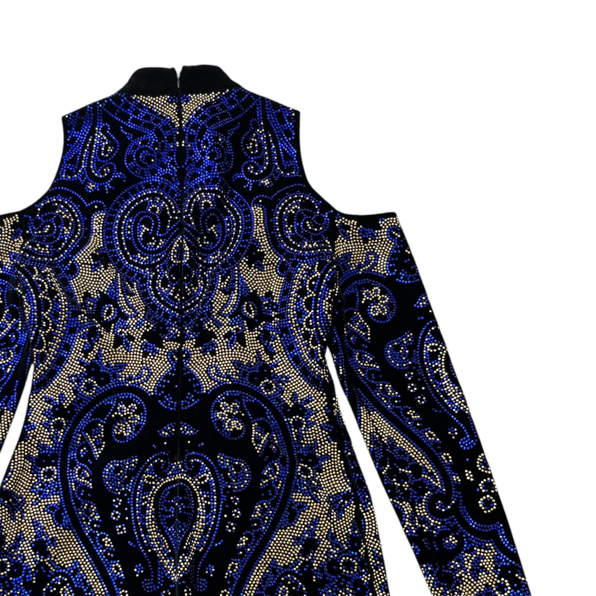 Women's Embellished Velvet Mini Dress Top Blue Size S