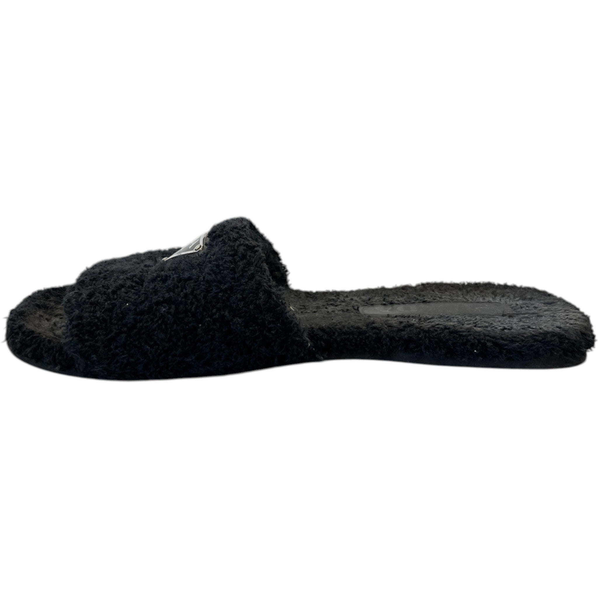 Women's Shearling Plaque Logo Slides Black Size EU 37 / UK 4