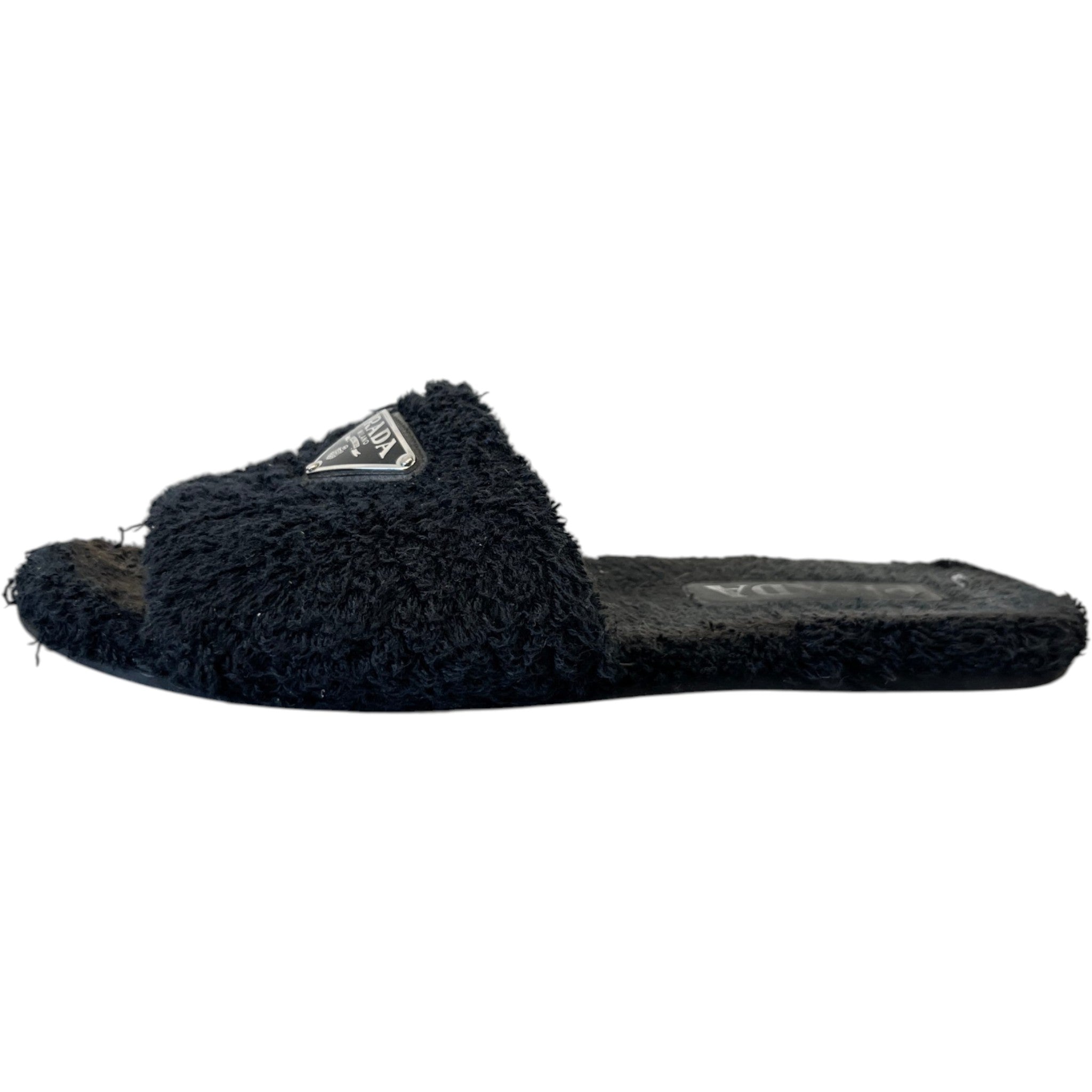 Women's Shearling Plaque Logo Slides Black Size EU 37 / UK 4