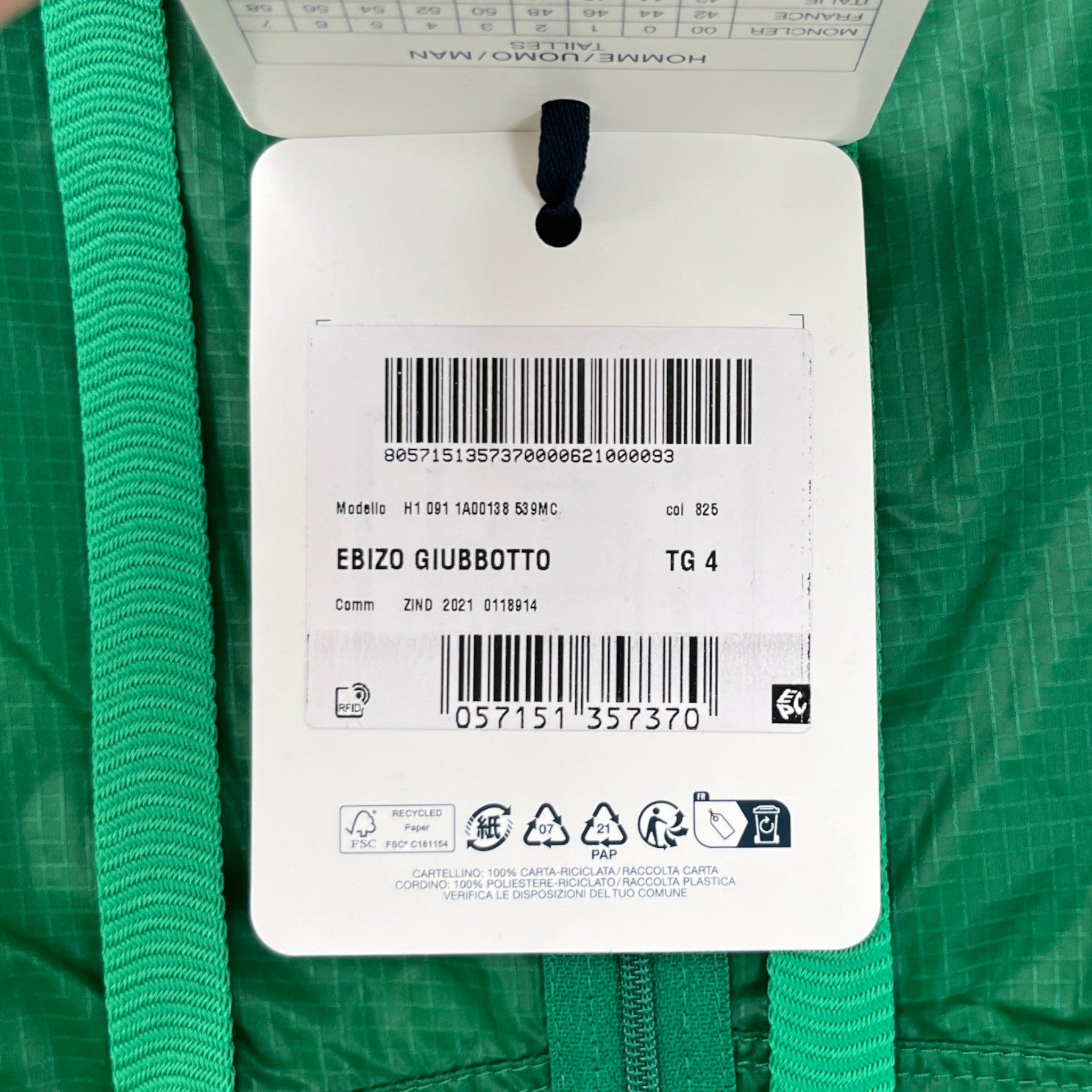 Men's Ebizo Windbreaker Green Size 4 / XL