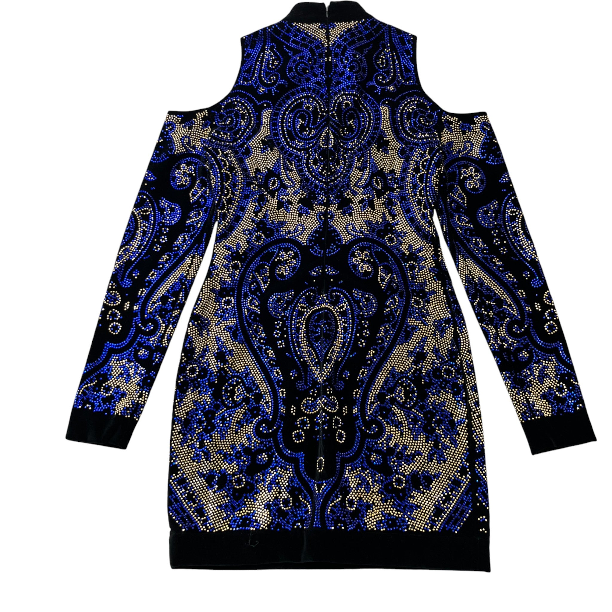 Women's Embellished Velvet Mini Dress Top Blue Size S