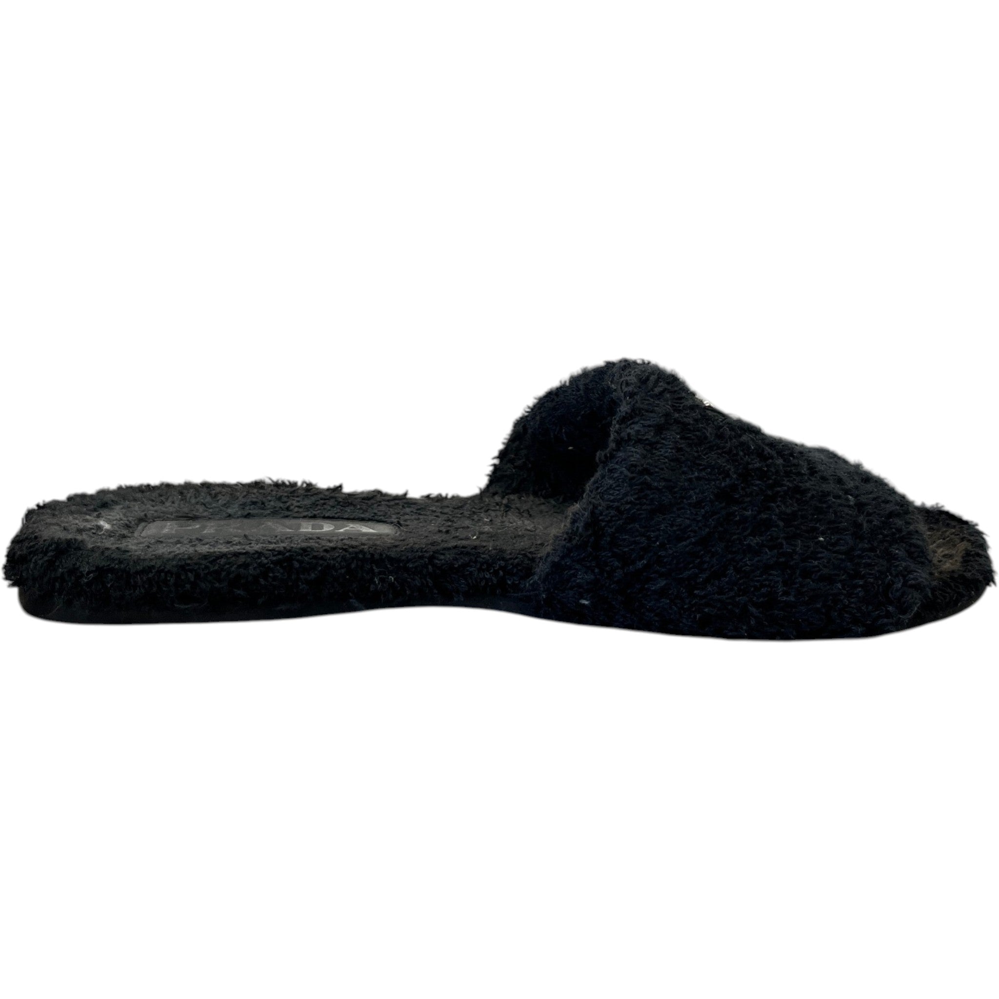 Women's Shearling Plaque Logo Slides Black Size EU 37 / UK 4