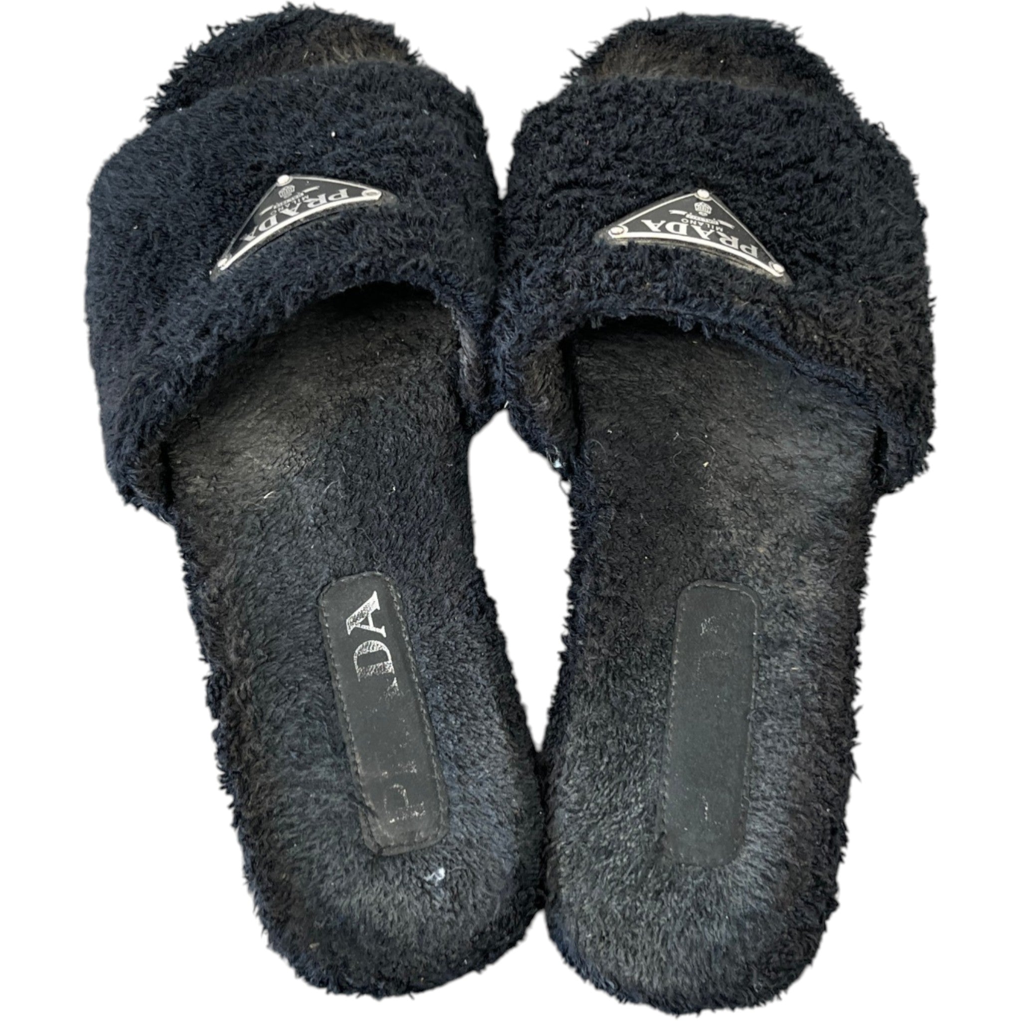 Women's Shearling Plaque Logo Slides Black Size EU 37 / UK 4