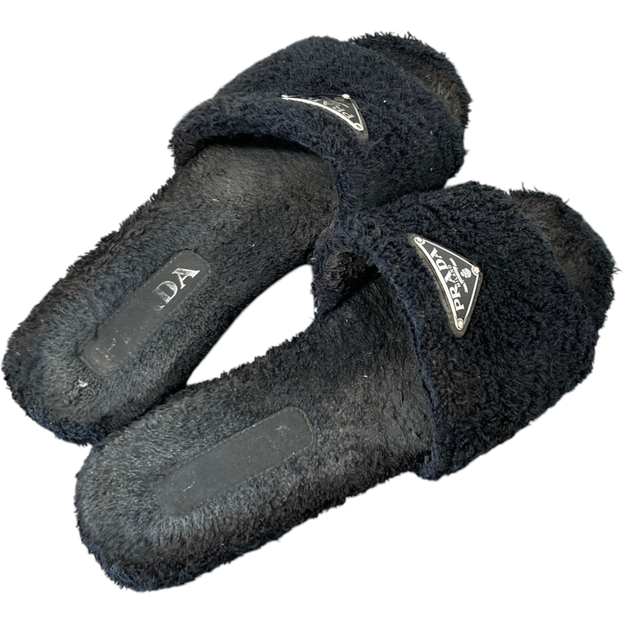 Women's Shearling Plaque Logo Slides Black Size EU 37 / UK 4