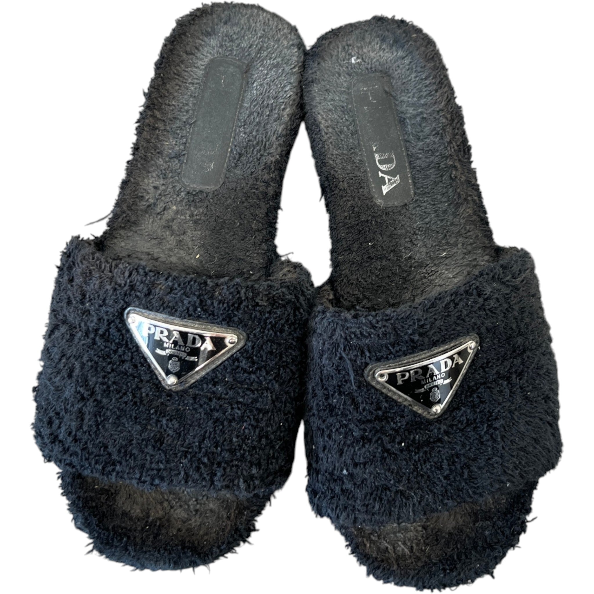 Women's Shearling Plaque Logo Slides Black Size EU 37 / UK 4