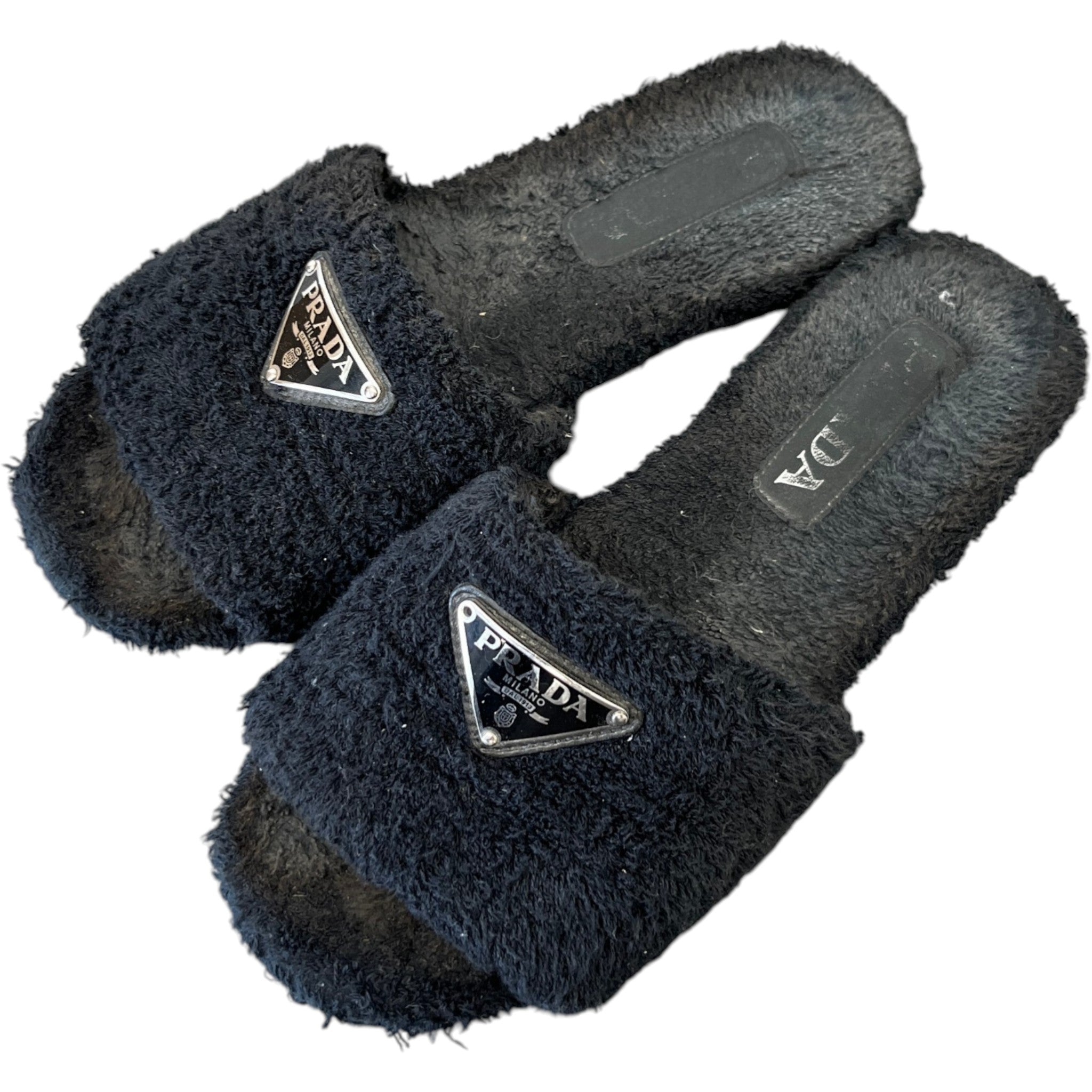 Women's Shearling Plaque Logo Slides Black Size EU 37 / UK 4