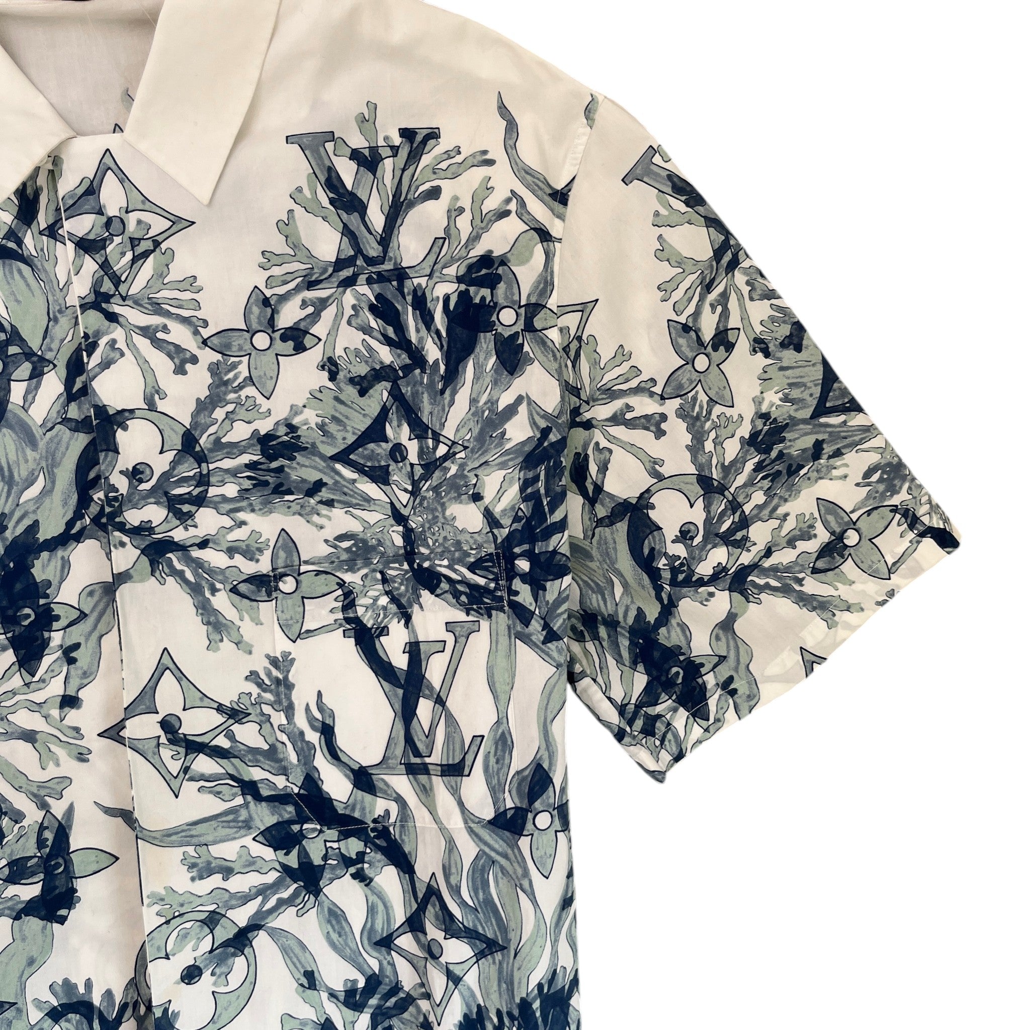 Men's Monogram Aquagarden Motif Short Sleeve Shirt White Size L