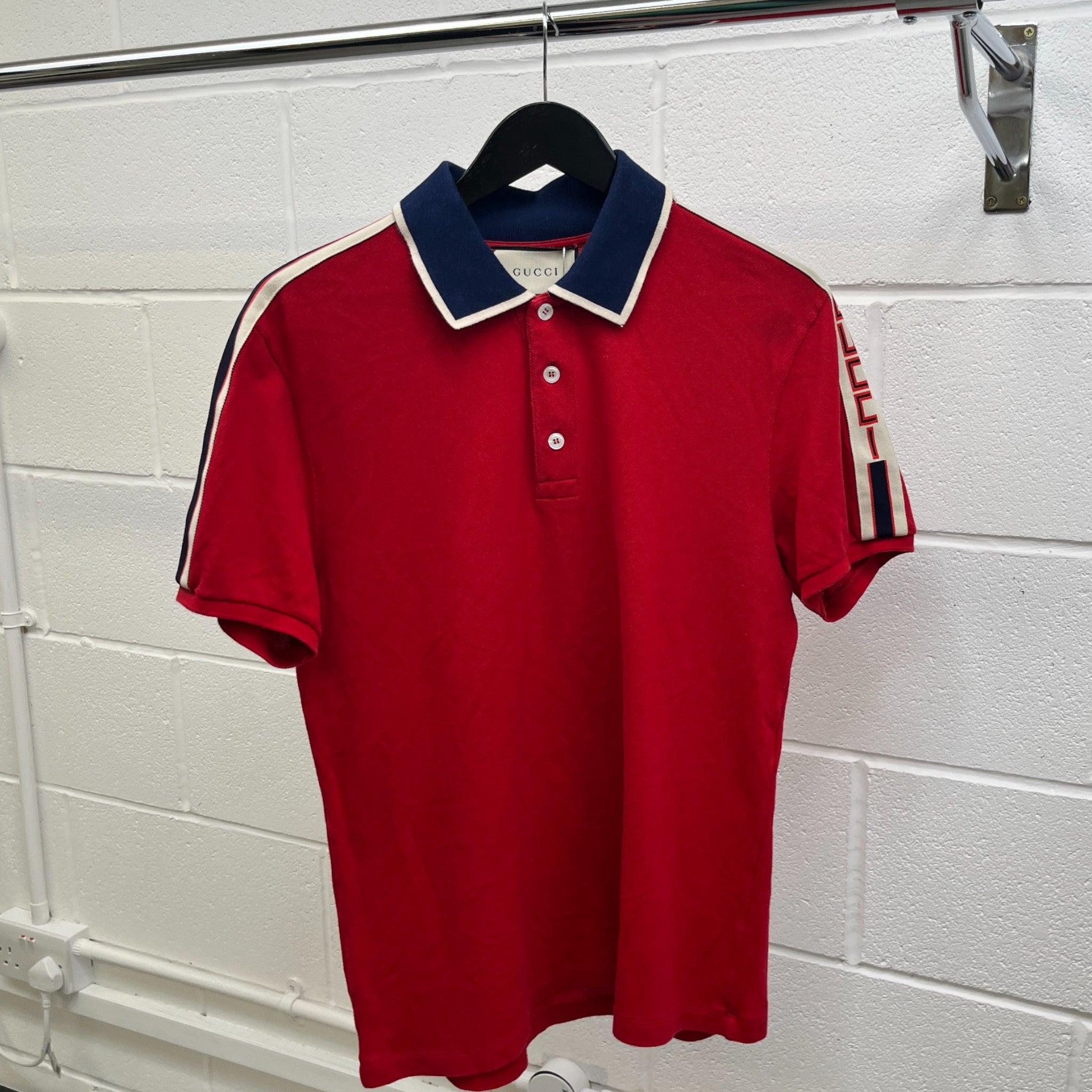 Men's Tape Logo Polo Shirt Red Size XL