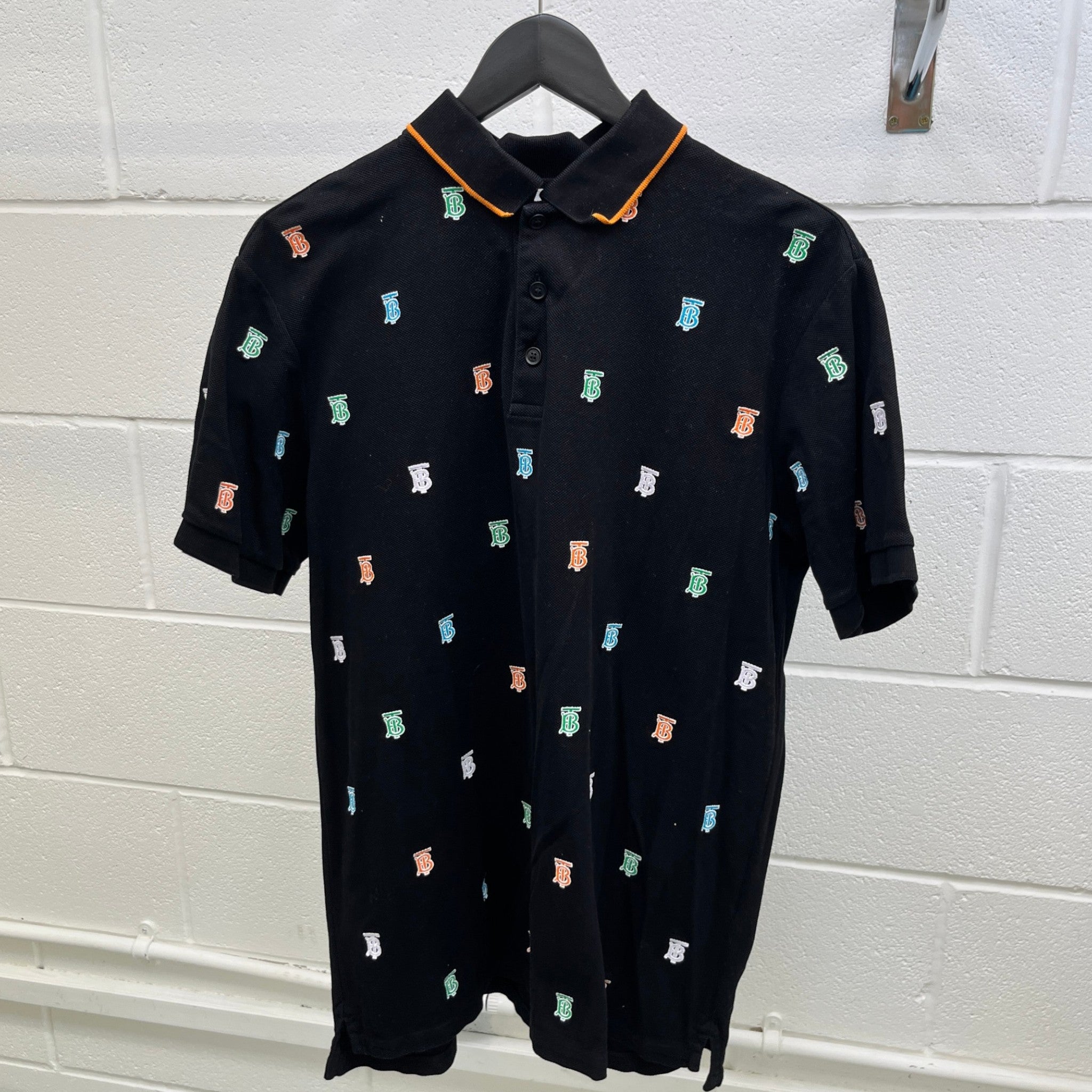 Men's Embroidered Logo Polo Shirt Black Size M