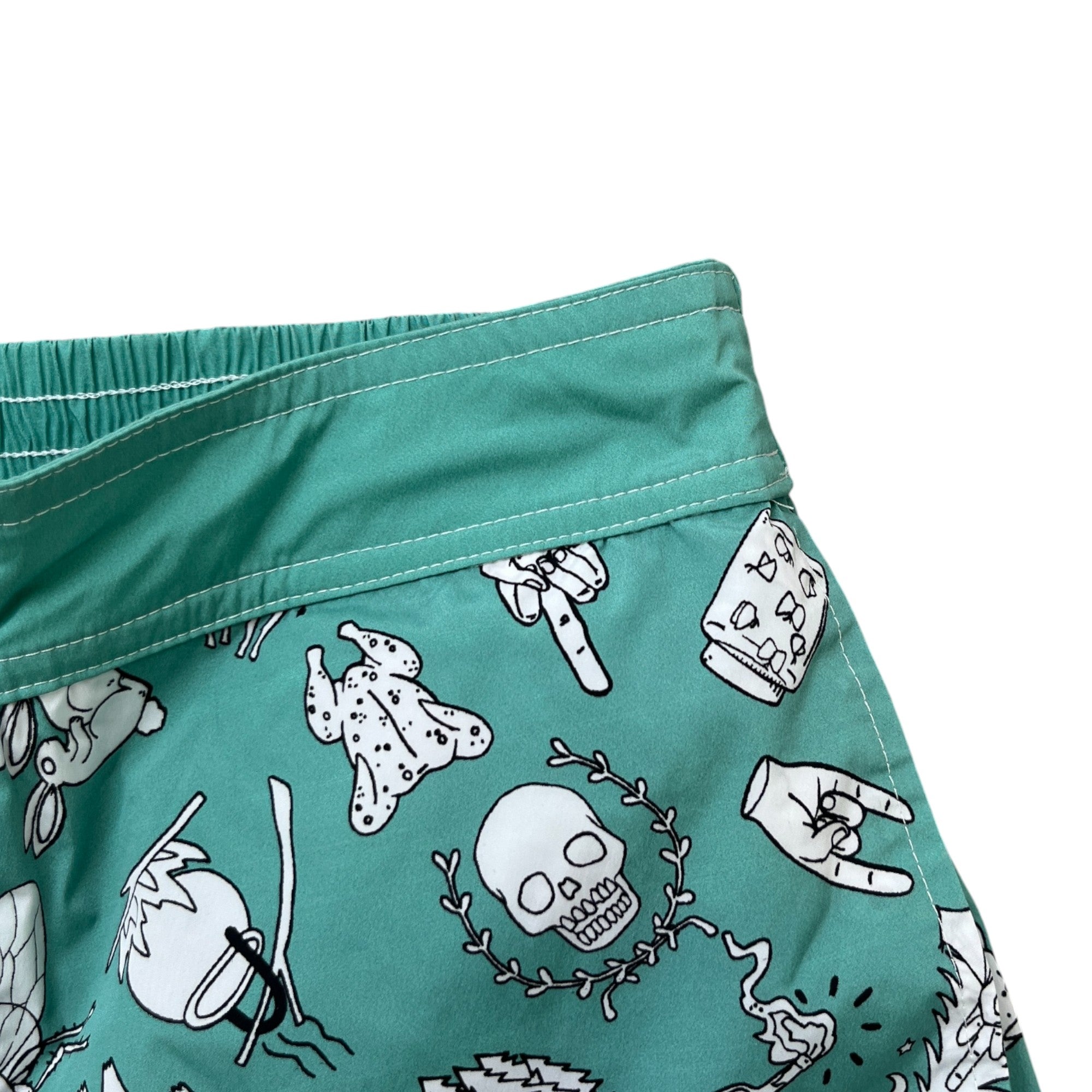 Men's Skull Graphic Print Swim Shorts Green Size W32 / IT 48