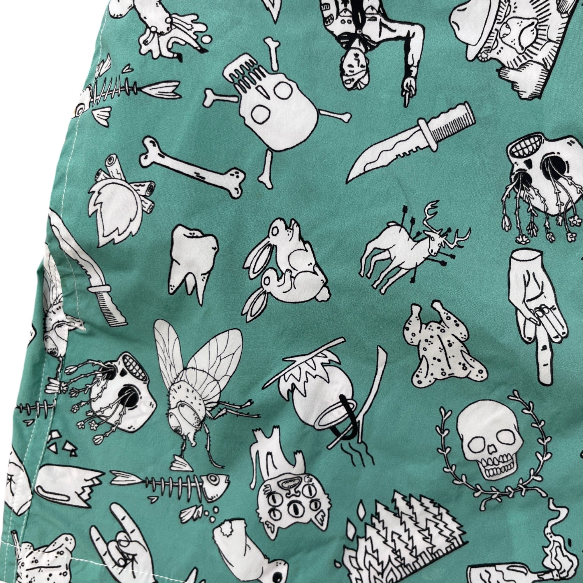 Men's Skull Graphic Print Swim Shorts Green Size W32 / IT 48