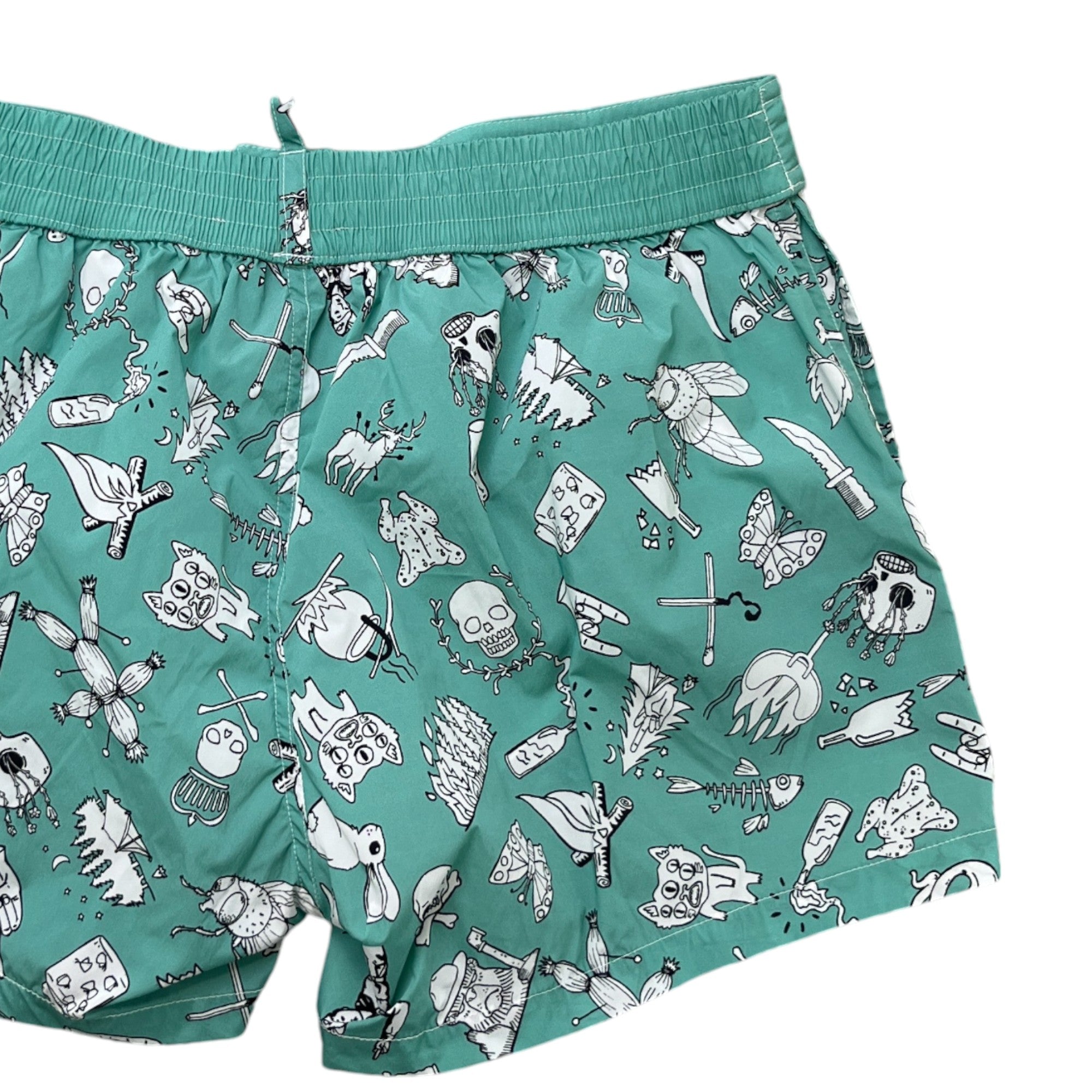 Men's Skull Graphic Print Swim Shorts Green Size W32 / IT 48