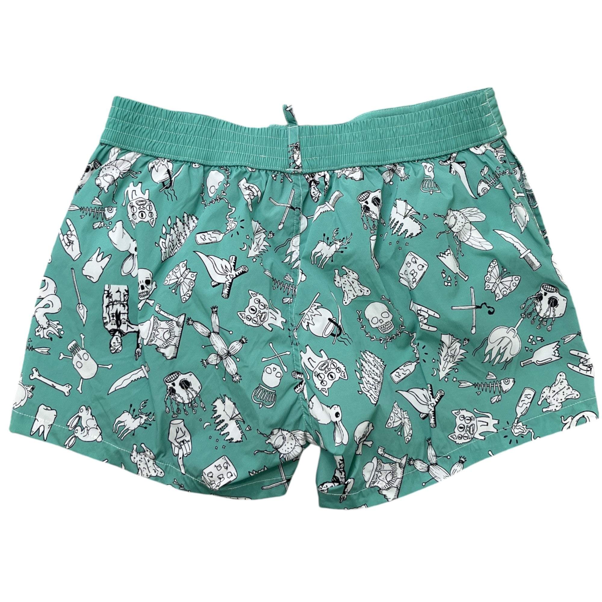 Men's Skull Graphic Print Swim Shorts Green Size W32 / IT 48
