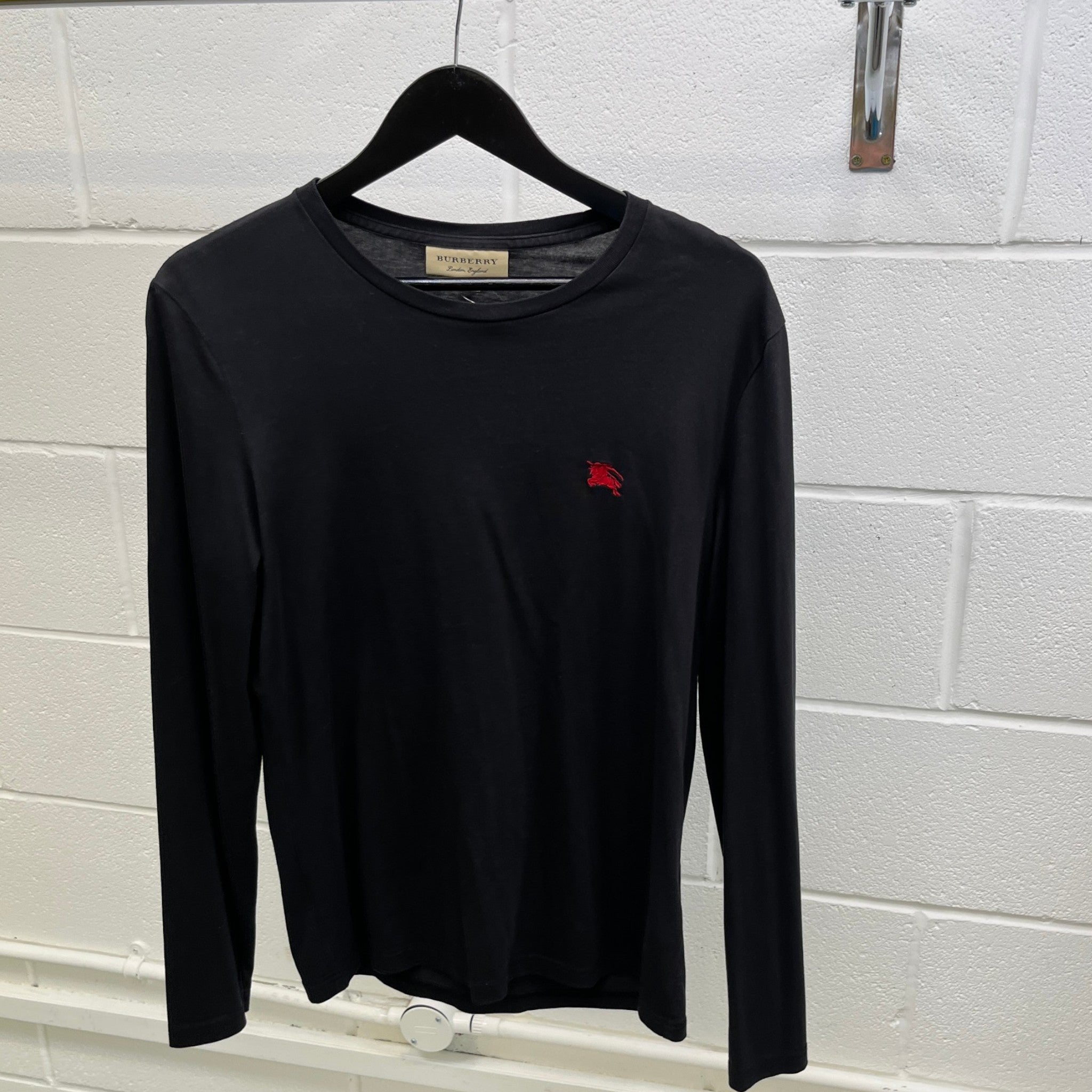 Men's Embroidered Logo Long Sleeve T-Shirt Black Size S